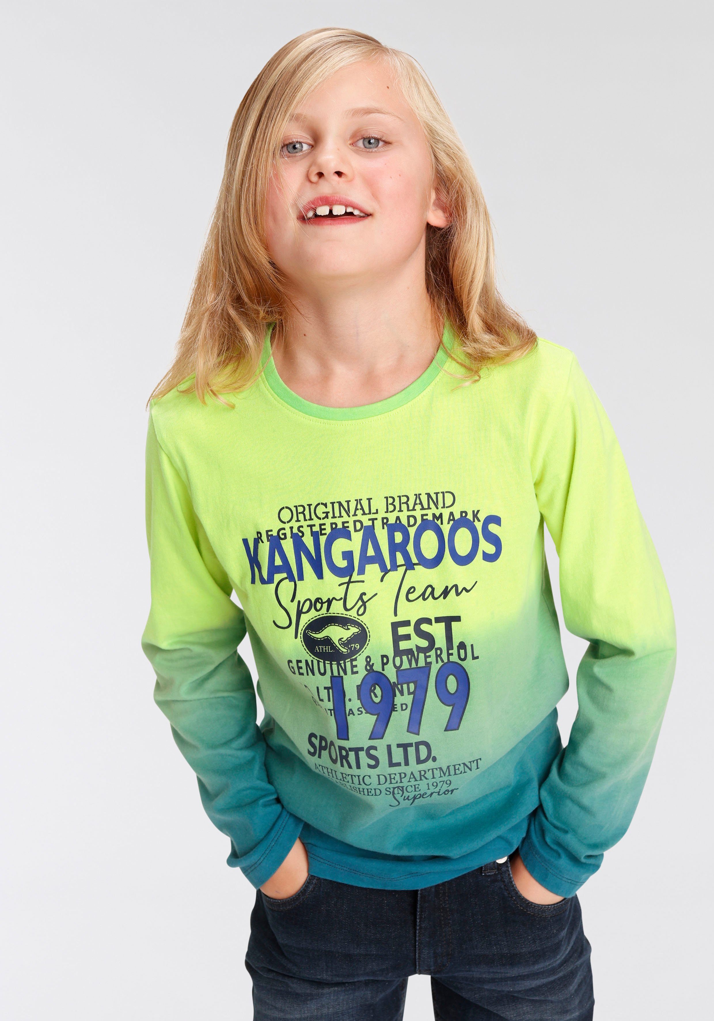 Langarmshirt mit KangaROOS Farbverlauf, Dip Dye