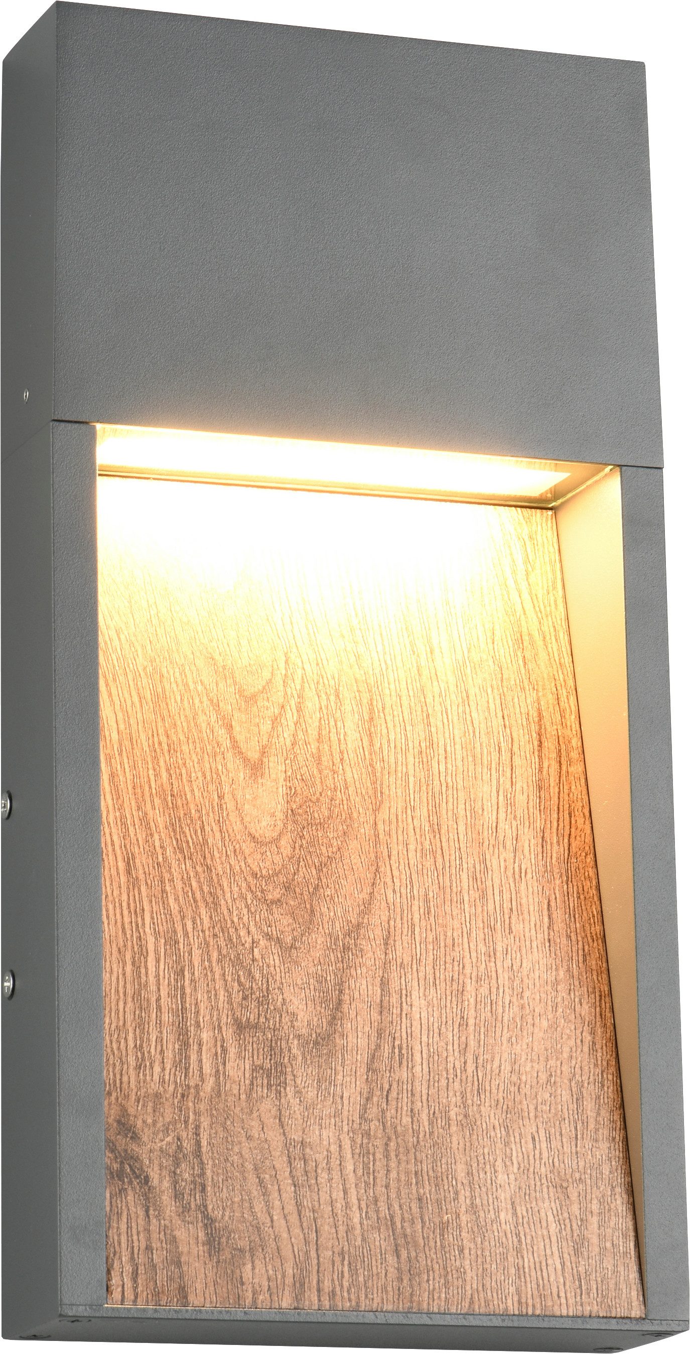 TRIO Leuchten LED Außen-Wandleuchte SALMON, Outdoor LED Wandlampe 11W 1200 Lm 3000K, Hauswand-Leuchte, LED fest integriert, Warmweiß, Garten Wandleuchte IP44, Metall anthrazit + Holzoptik
