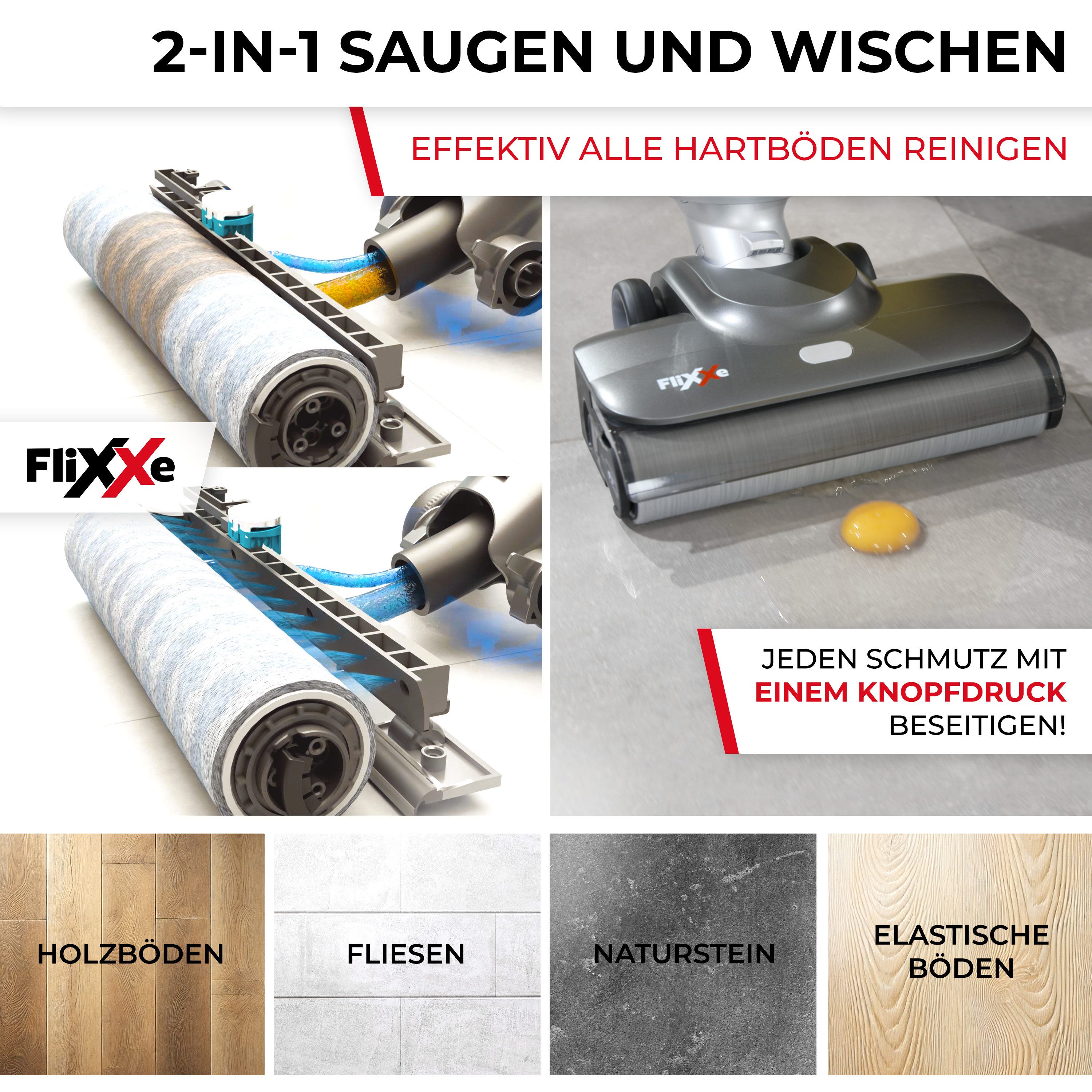 FliXXe Nass-Trocken-Sauger X3 Premium, 200 W, Kabellos und beidseitige Kantenreinigung