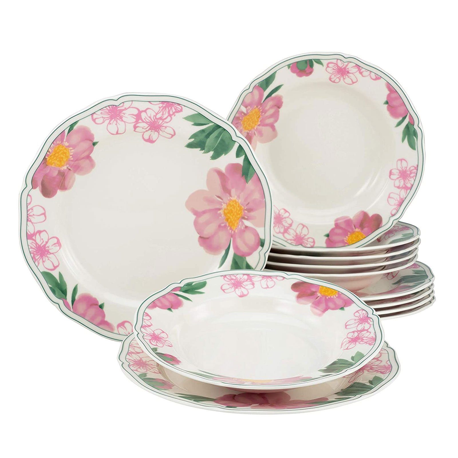 Personen, Service, Anmutung 6 Teile, Europe, China Made 12 CreaTable Set, (12-tlg), Geschirr-Set feine Rose Premium-Porzellan, Bone in Tafelservice Teller Personen, 6 für Porzellan,