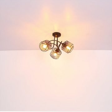 etc-shop Deckenstrahler, Leuchtmittel nicht inklusive, Deckenleuchte Lampe Käfig-Design Metallgeflecht 5 flammig schwarz H