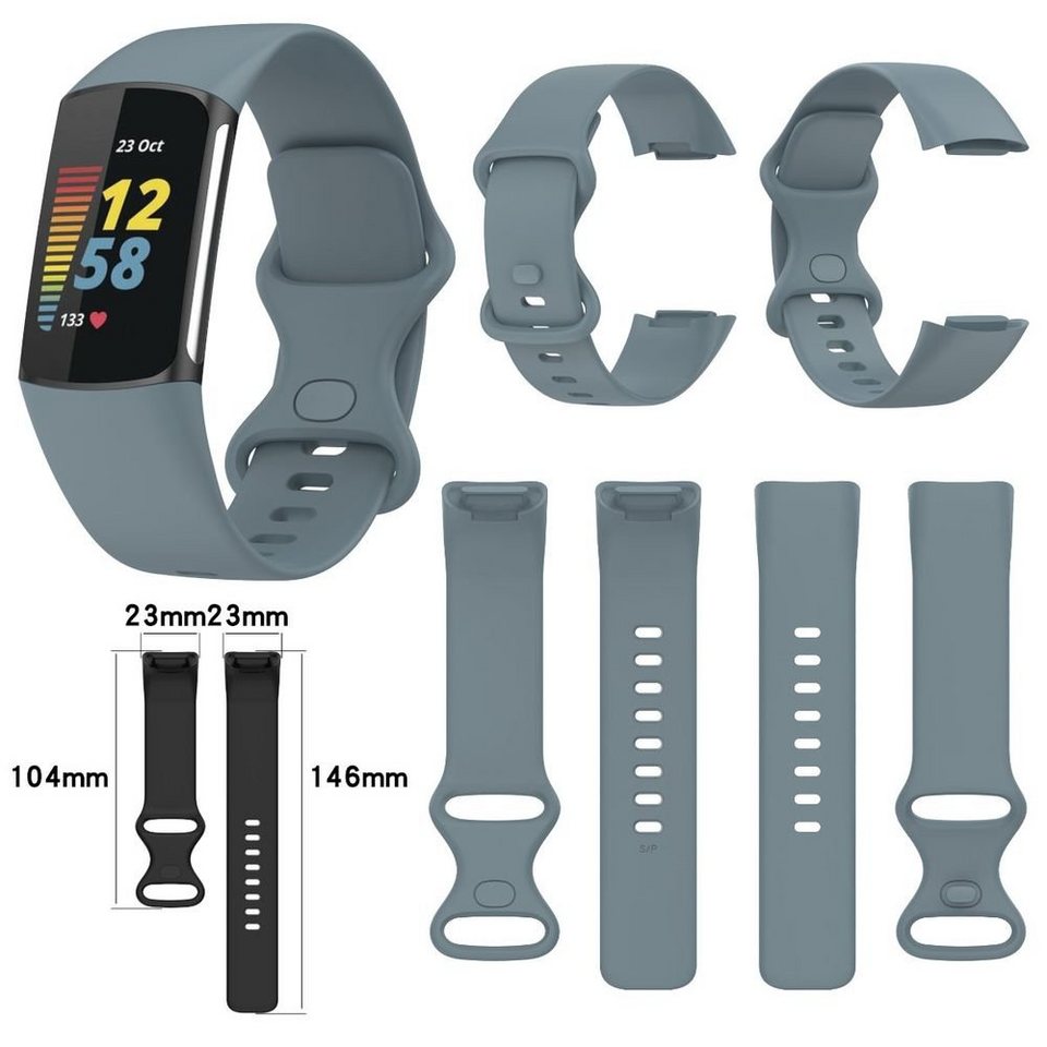 Wigento Smartwatch-Armband Für Fitbit Charge 6 / 5 Silikon Watch Armband  Männer Größe L Grün