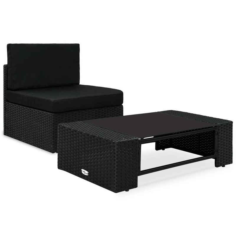 vidaXL Loungesofa 2-tlg. Garten-Lounge-Set Poly Rattan Schwarz, 1 Teile