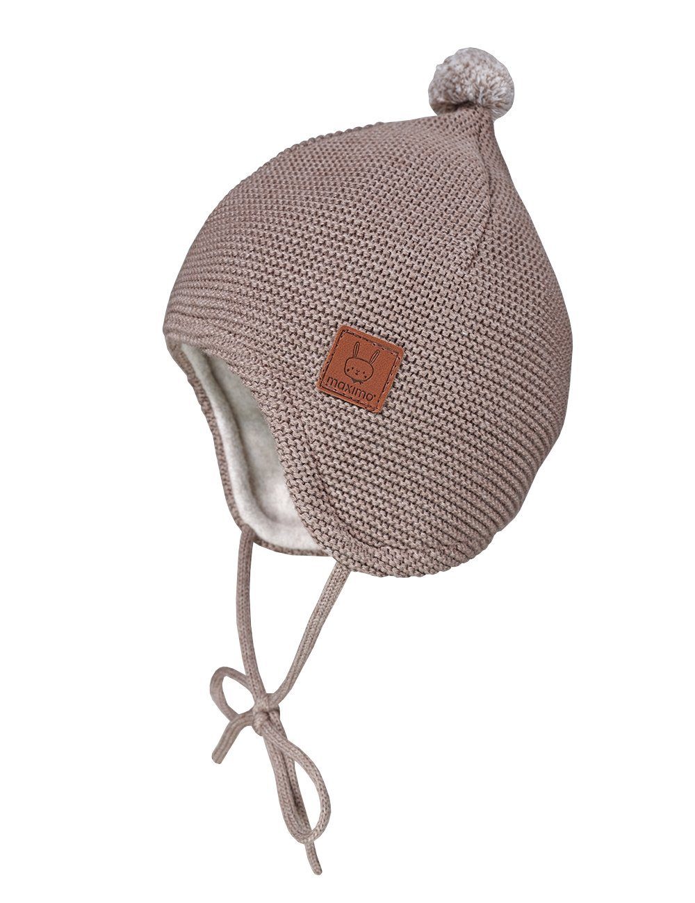 MAXIMO Strickmütze GOTS BABY-Mütze, ausgenäht LL, mit Spitze, Pompon, Made in Germany braunmeliert