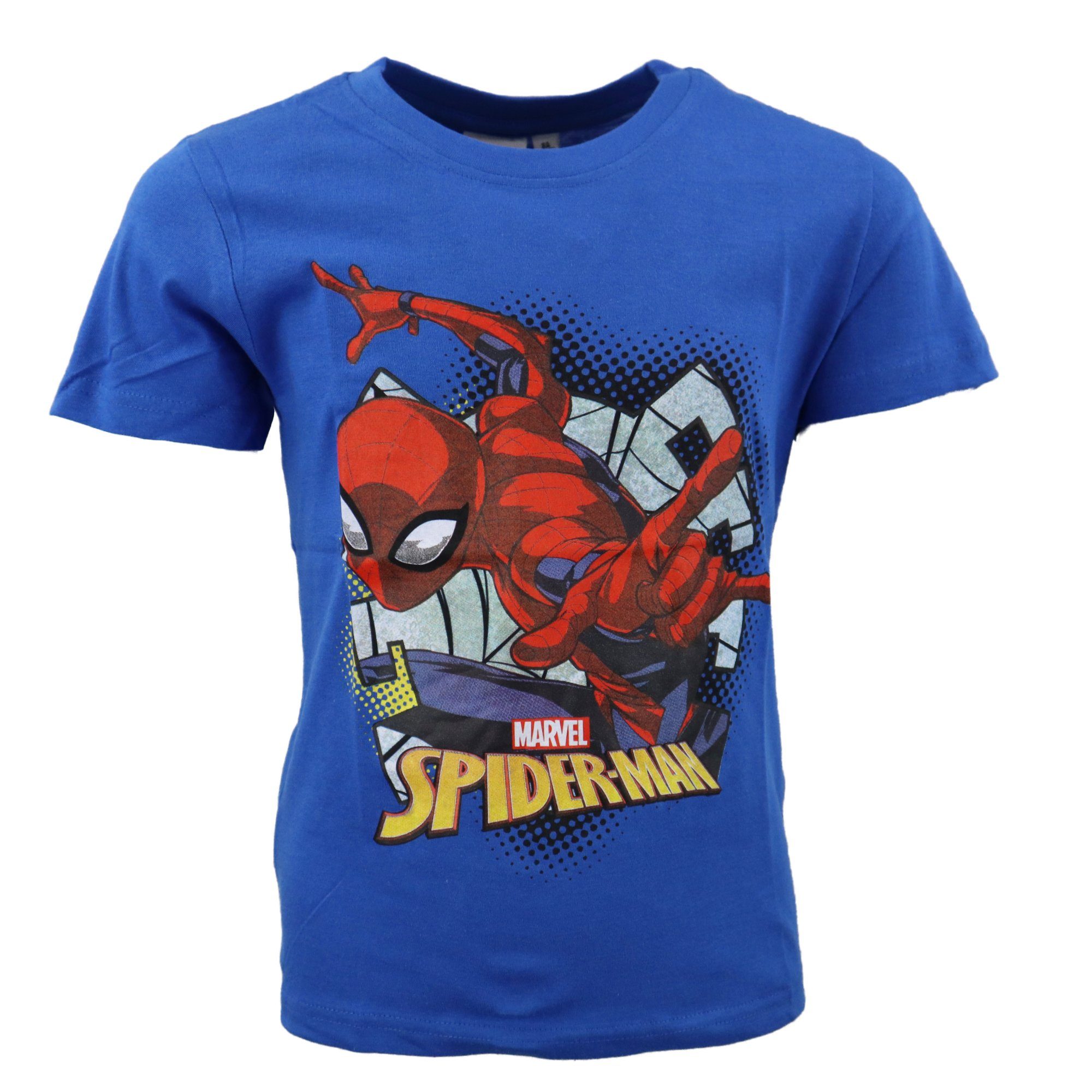 Gr. 128, Spiderman Kinder MARVEL Print-Shirt kurzarm T-Shirt bis Baumwolle Hellblau Jungen 100% Shirt 98