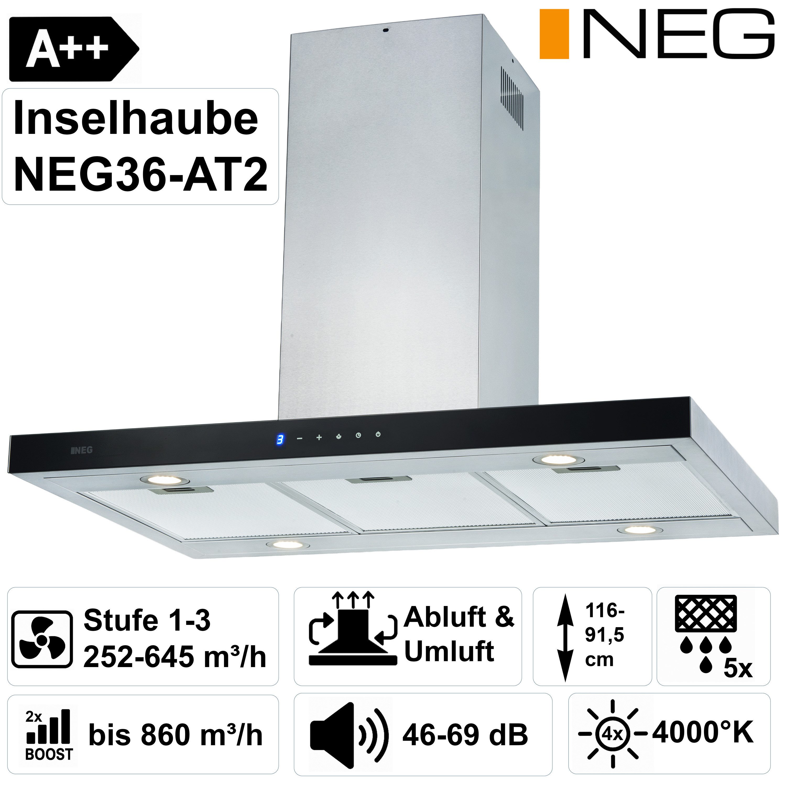 NEG Inselhaube NEG Insel-Dunstabzugshaube NEG36-AT2 für Abluft un Serie NEG36-AT NEG Insel-Dunstabzugshaube NEG36-AT2 für Abluft un