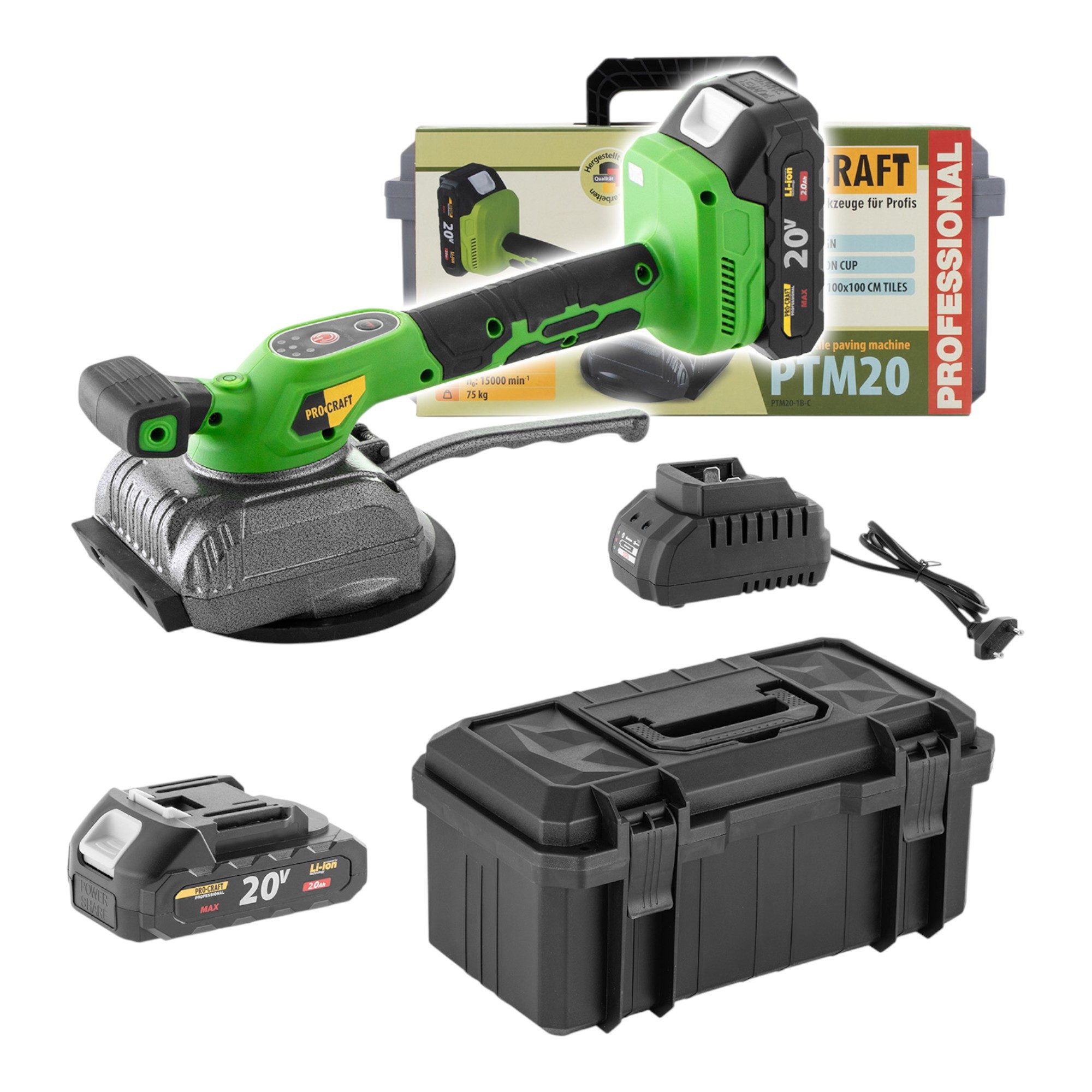 PRO CRAFT Akku-Handstaubsauger PTM20-1b-c Saugheber 20 V + 1x Akku 2,0 Ah + Ladegerät + Koffer