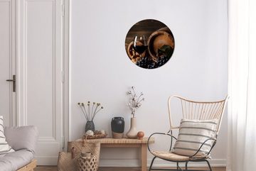 MuchoWow Gemälde Wein - Weinglas - Weintrauben - Glas, (1 St), Kreis Wanddekoration Forex, Rundes Wandbild, Wohnzimmer, 30x30 cm