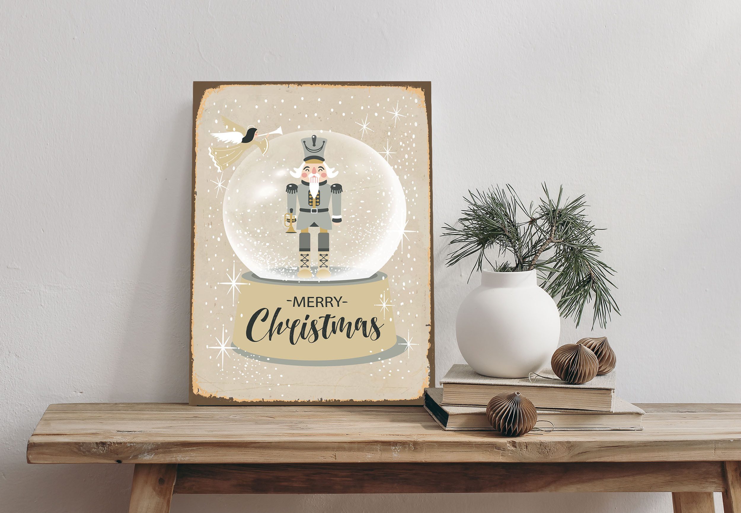 queence Alu-Dibond-Druck Schneekugel, (1 St), Merry Christmas, Nussknacker Schild