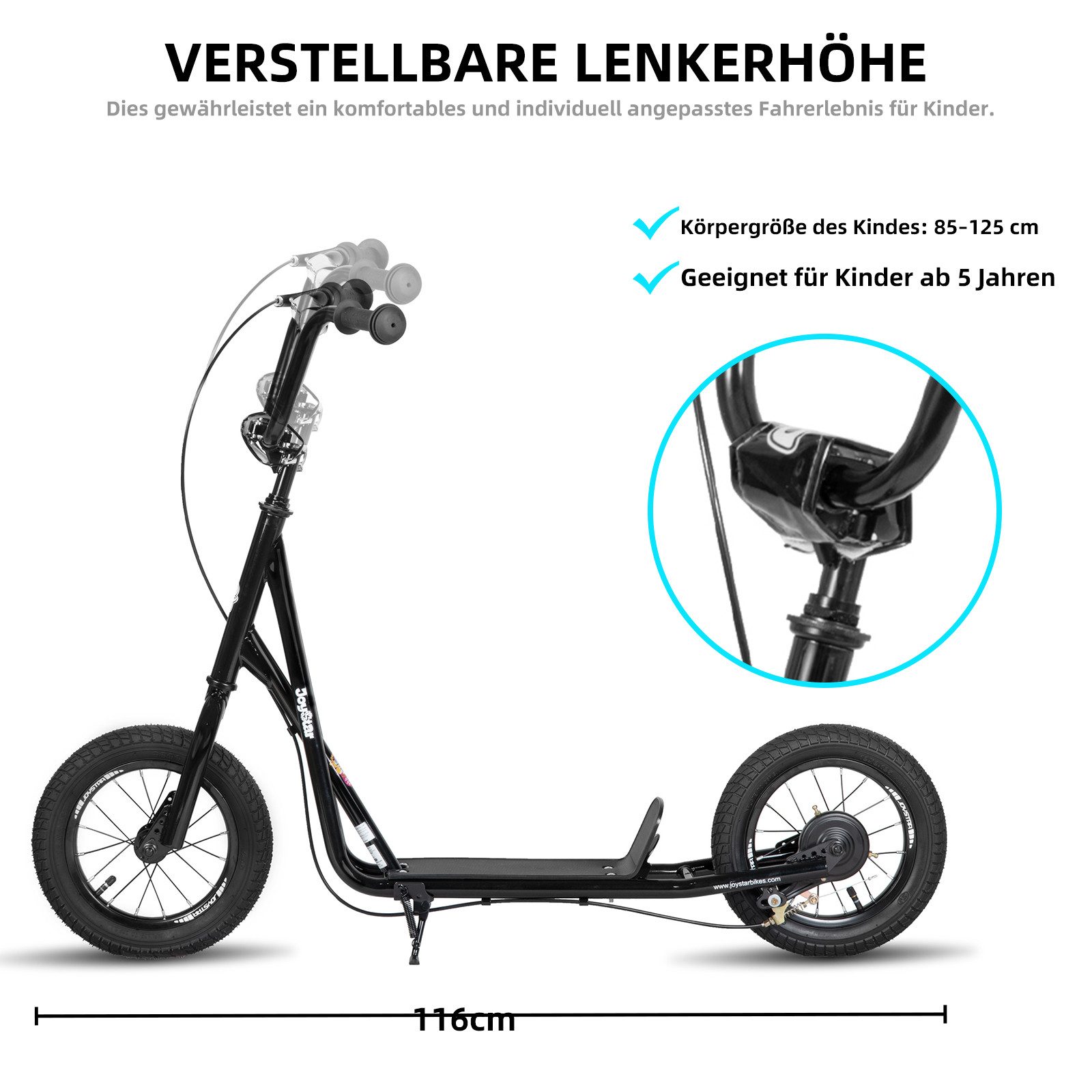 JOYSTAR Skateboard Stabiler schwarzer Kinderscooter 12 Zoll für Outdoor-Abenteuer
