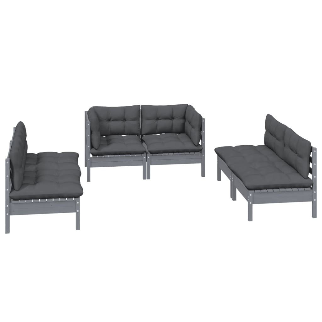 Grau mit 6-tlg. Garten-Lounge-Set Kissen Kiefer Massivholz, Gartenlounge-Set vidaXL (1-tlg)