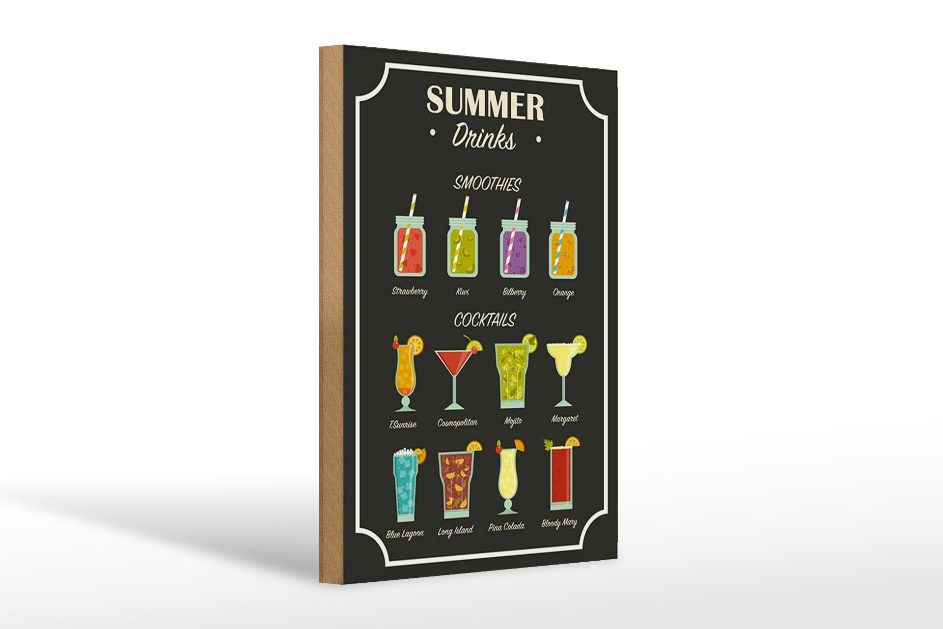 Holzbild Drinks 20x30cm Summer Smoothies Cocktails