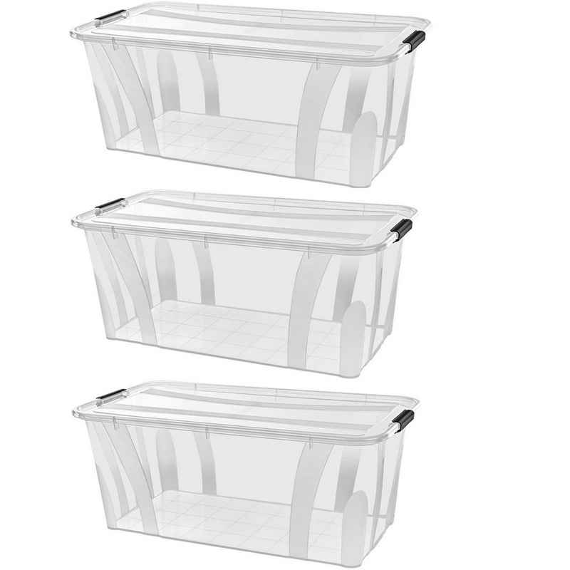 astor24 Tischfeuer »Aufbewahrungsbox Deckel Kunststoffbox Stapelbox« (Spielzeugbox, 3-St., Lagerbox), Regalbox Kiste