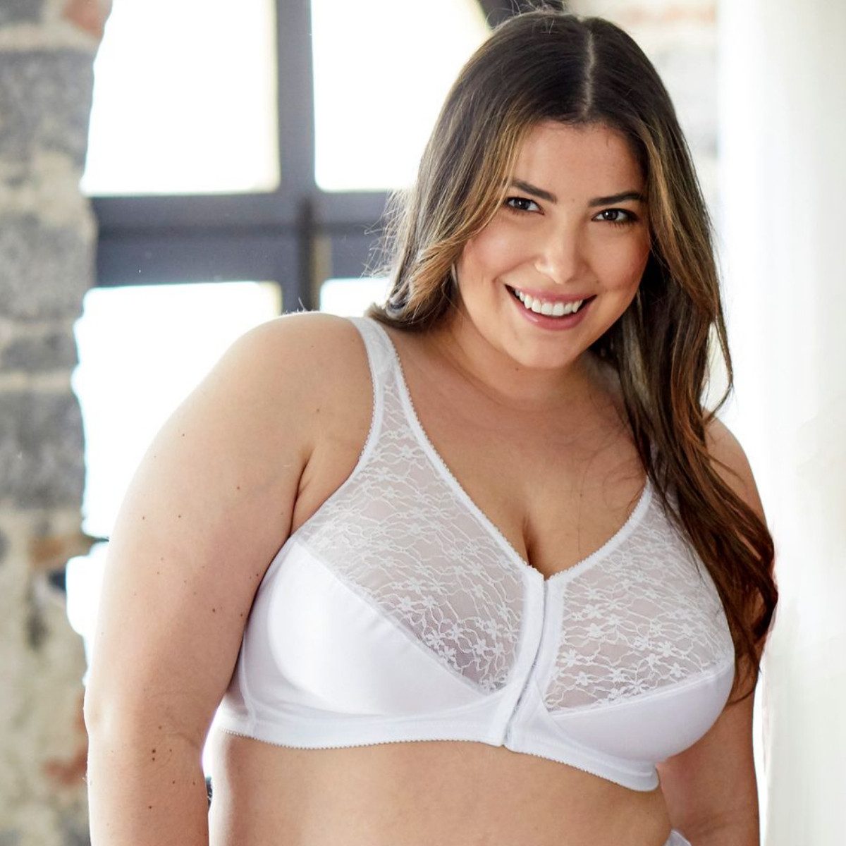 Exquisite FORM Entlastungs-BH 6100565 ohne Bügel mit Vorderverschluss und Spitze