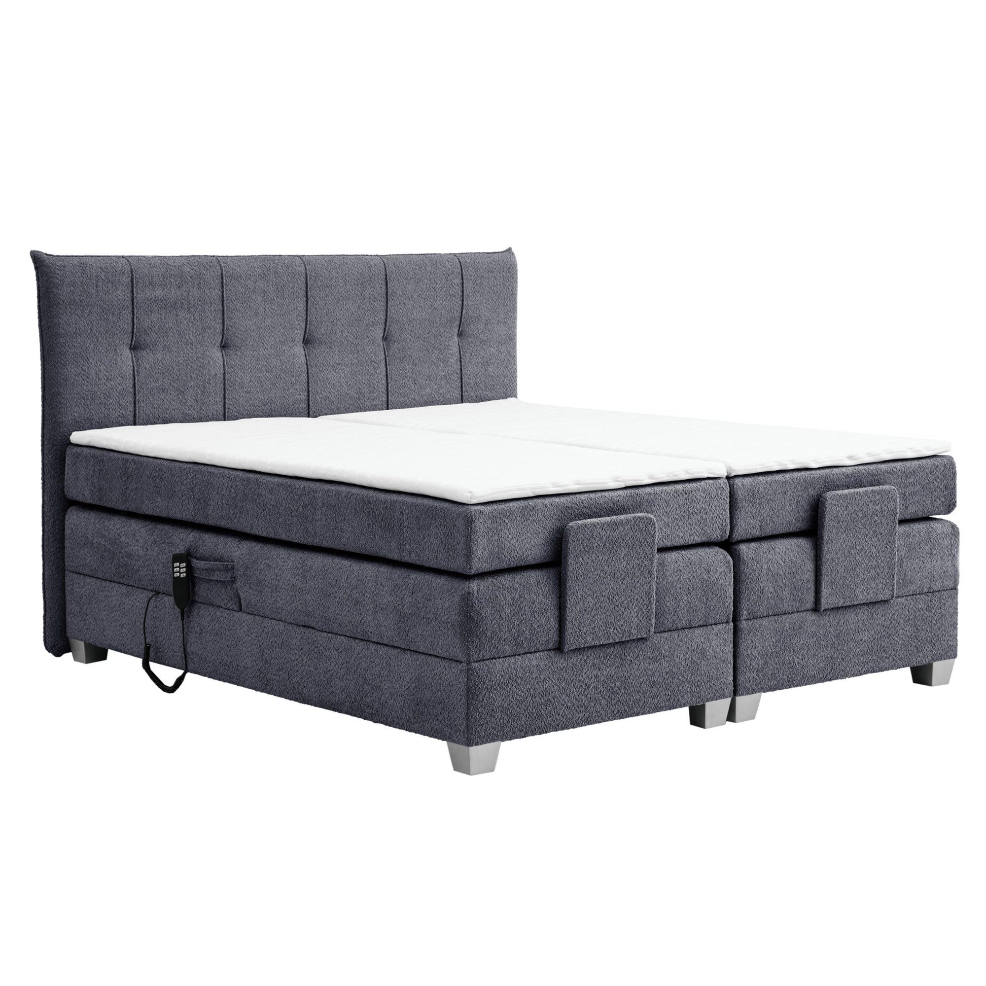 M-Punkt24 Boxspringbett ADRIA (140x200 cm, Boucle Anthrazit), Mit Motor inkl. Matratze und Topper