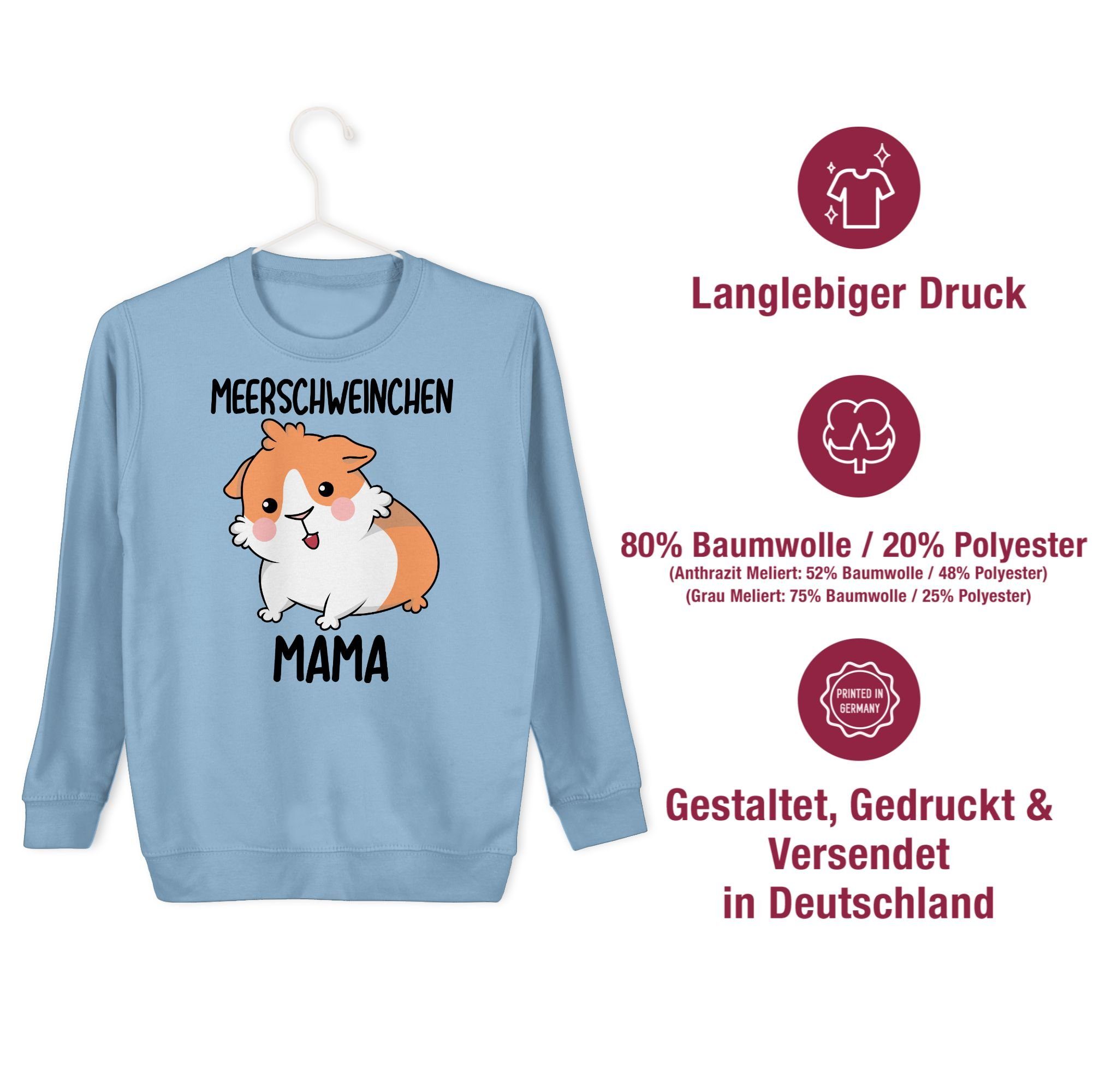 Shirtracer Sweatshirt Meerschweinchen 2 Mama Hellblau Animal Tiermotiv Print