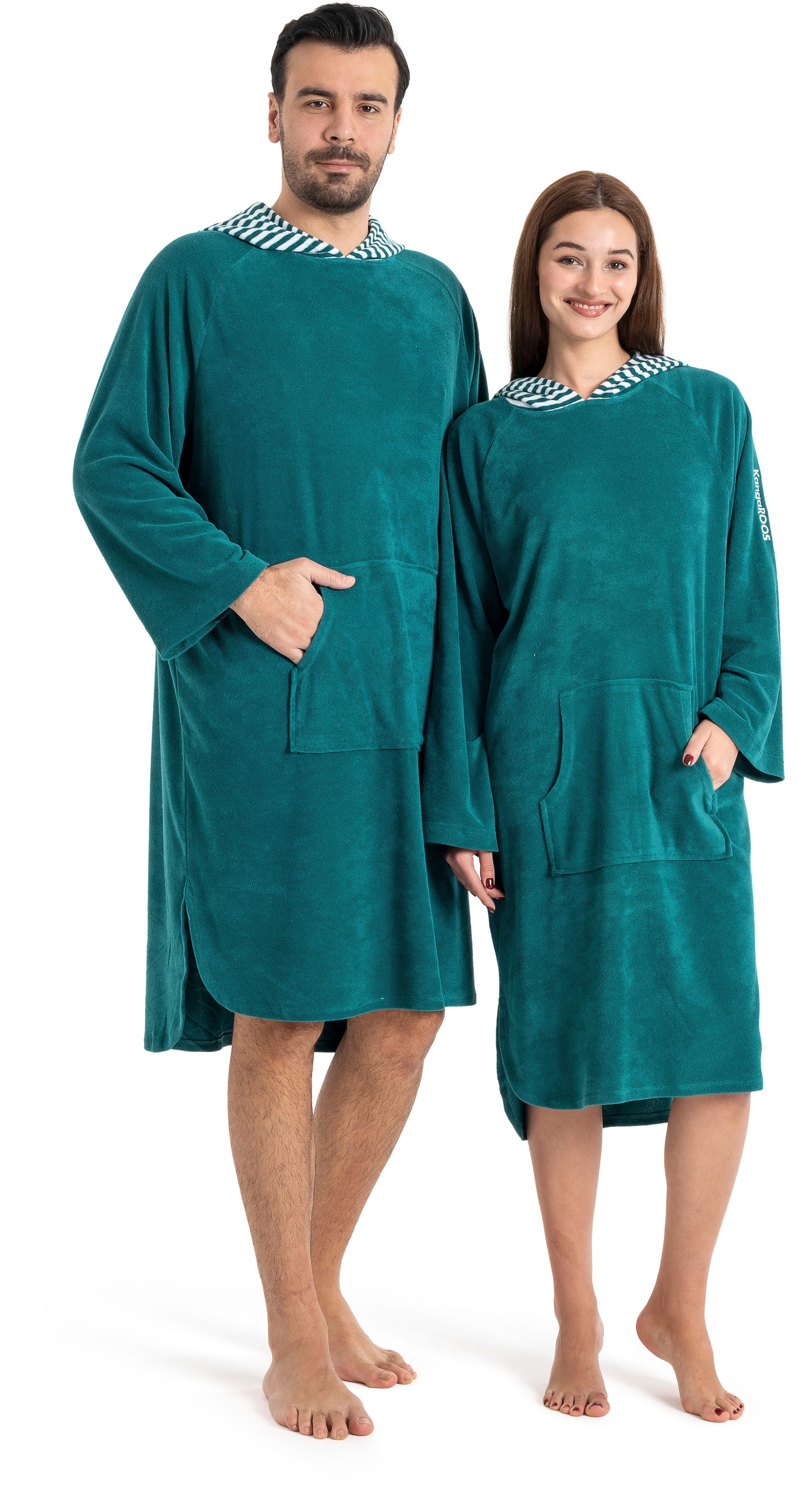 KangaROOS Badeponcho Dalia Surfponcho, ideal für Sauna, Spa & im Urlaub, Langform, Veloursfrottier, Kapuze, ohne, weich, Uni-Farben mit Streifen, leicht, Unisex, für Damen und Herren