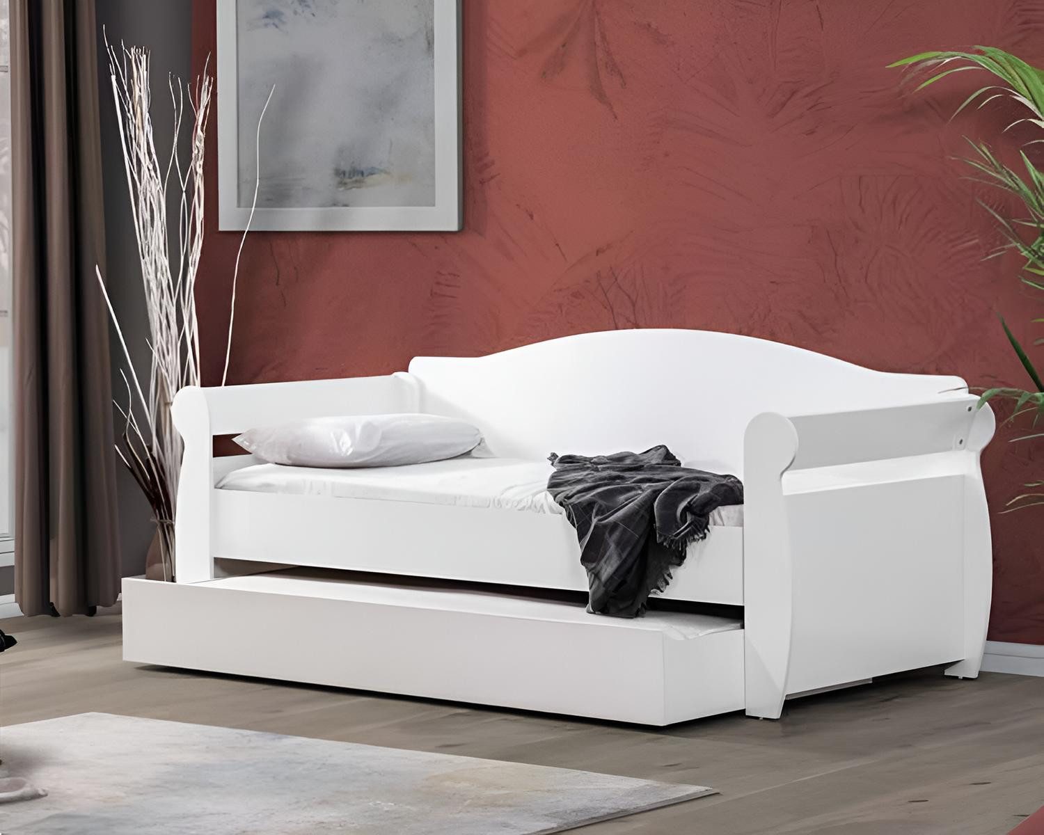 JVmoebel Schlafsofa Ausziehbares Tagesbett Weiß für Schlafzimmer und Gästezimmer
