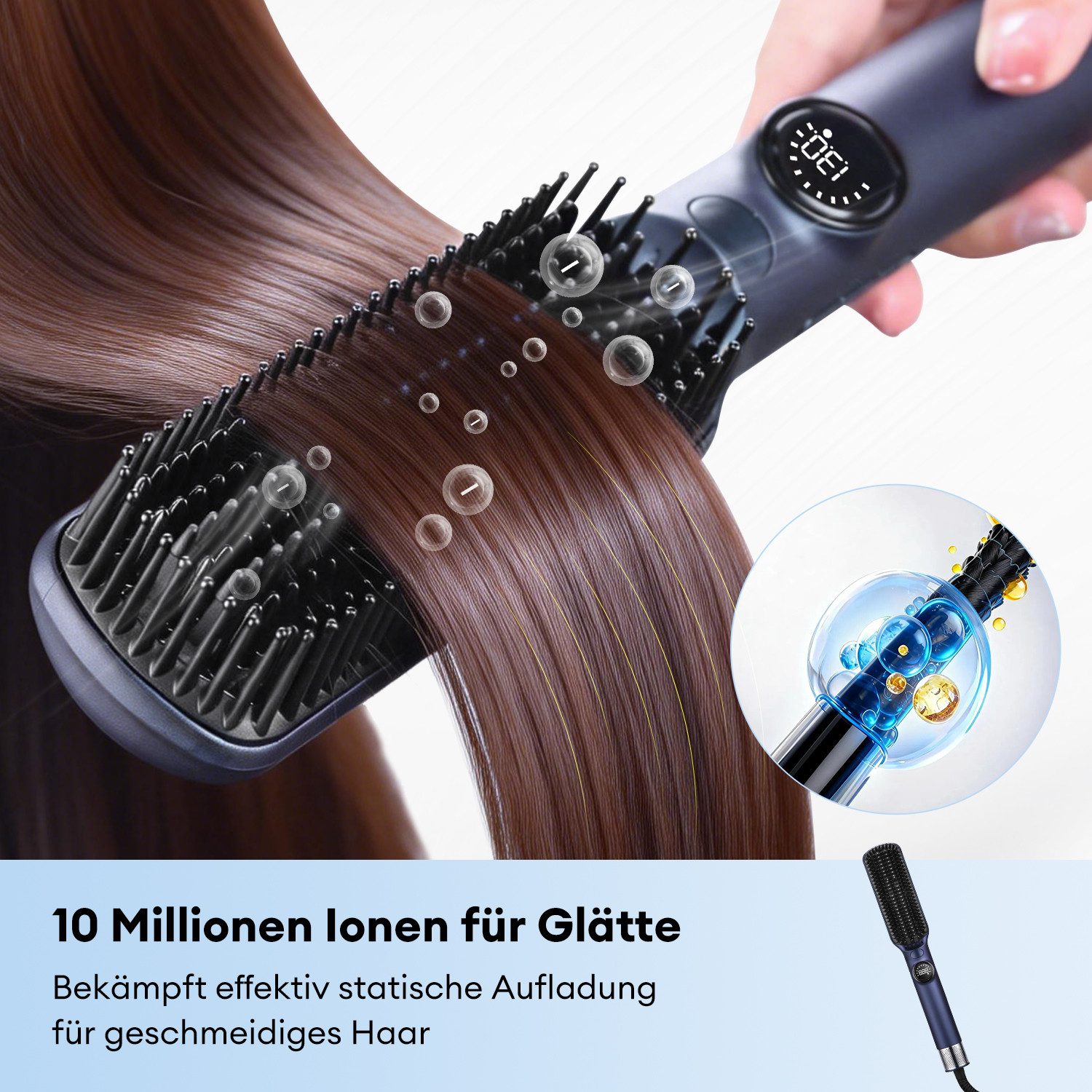 CkeyiN Pro Haarglättbürste,100-230℃,Warmluftbürste,Beheiztes Glättent /KaltlufGlättbürste, LED-Anzeige,Keramikplatte,PTC-Heizung