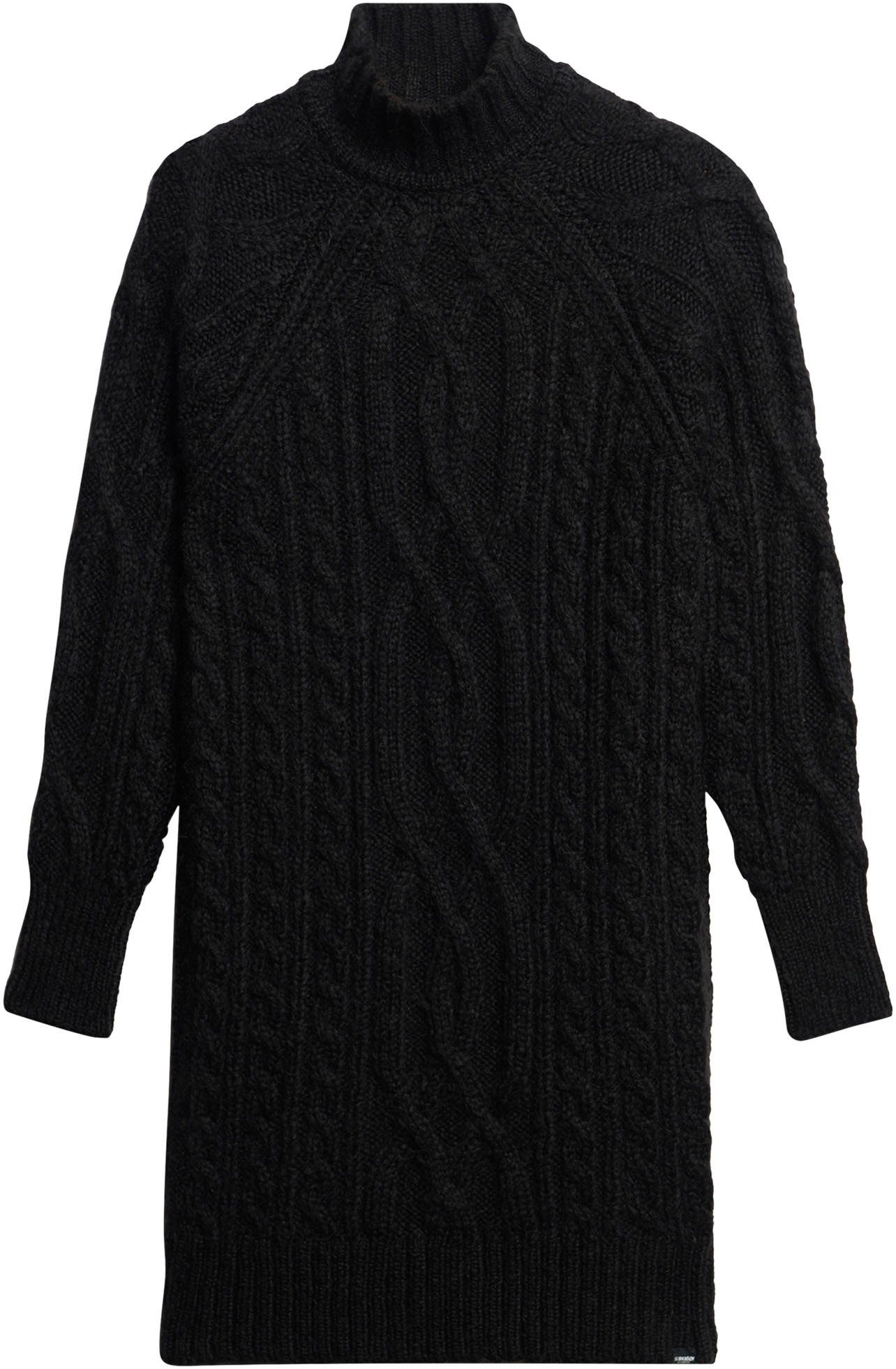 Black Superdry Strickkleid DRESS MOCK CABLE NECK JUMPER