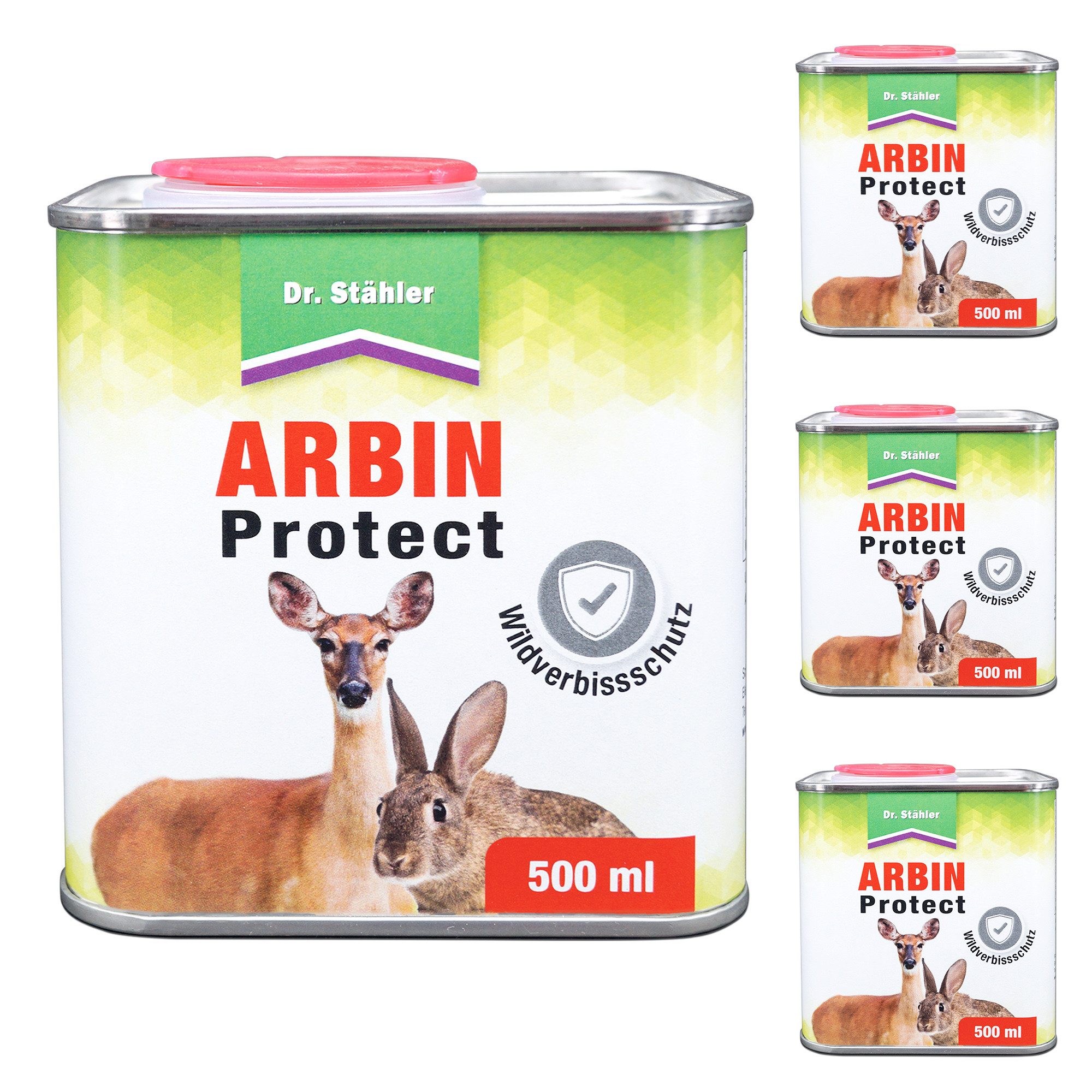 Dr. Stähler Vergrämungsmittel Arbin Protect - Schutz vor Wildverbiss für Bäume und Sträucher, 2000 ml, Schützt Zierpflanzen, Obstgärten und empfindliche Gartenbereiche, 4-St., Effektiver Schutz, Einfache Anwendung, Wetterfest und langlebig, Duftbarriere zur Wildabwehr im Garten, schützt Pflanzen, zuverlässig