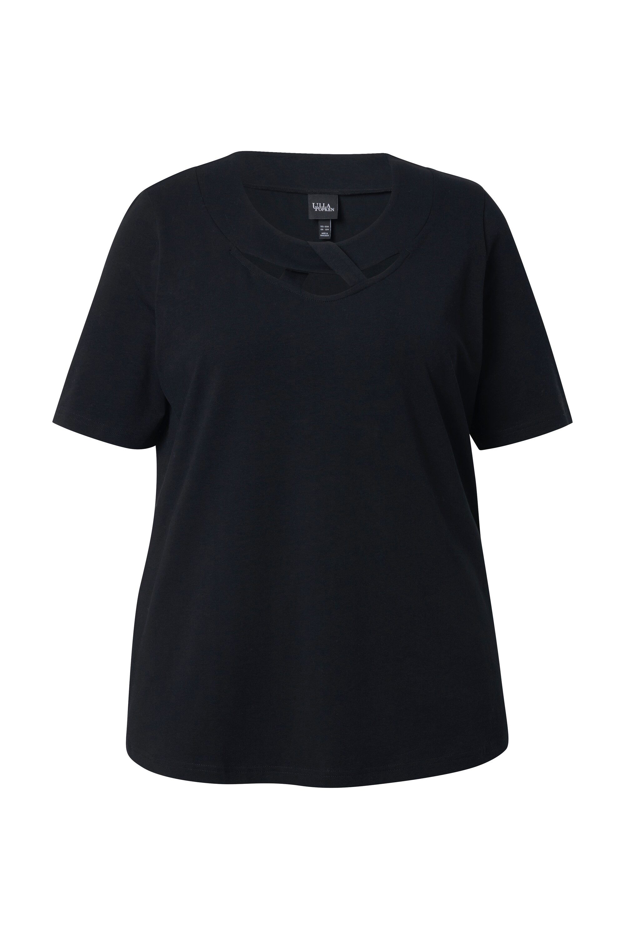 Ulla Popken T-Shirt T-Shirt drapierter Rundhalsausschnitt Cut-Out günstig online kaufen