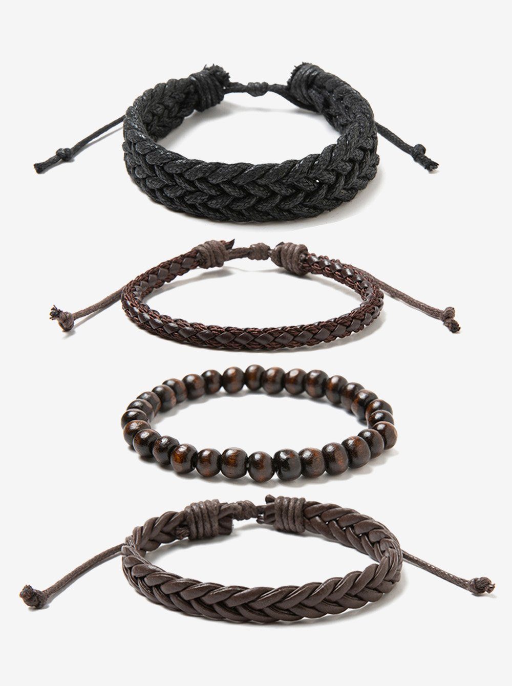 Einstellbar Perlenarmband Holz Set), Armband axy 4er Set Geflochtene (4-St, Herren Schwarz Lederarmbänder Mode Armband