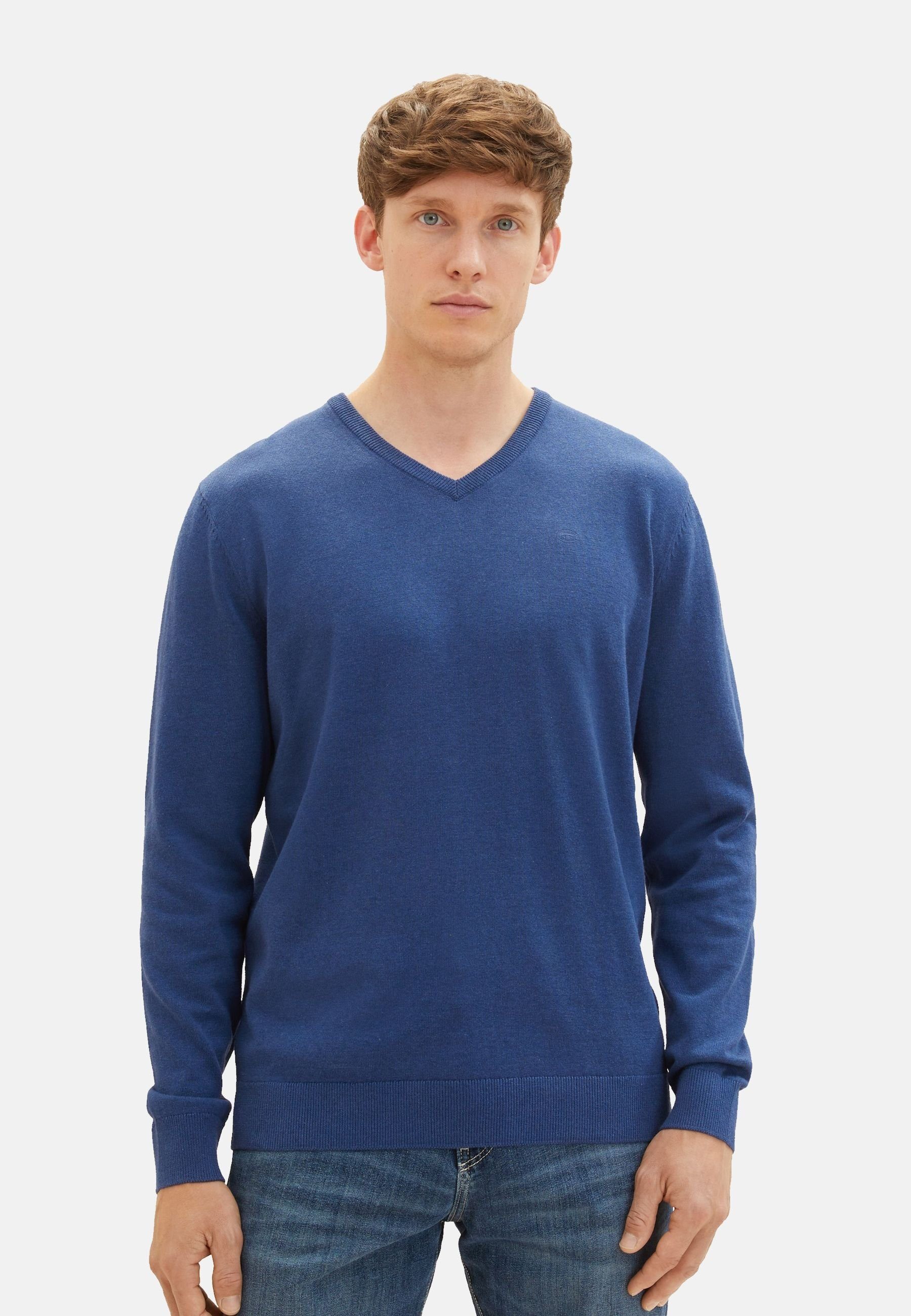 blau TOM TAILOR meliert Sweatshirt Rippbündchen Pullover Sweatshirt mit (1-tlg)