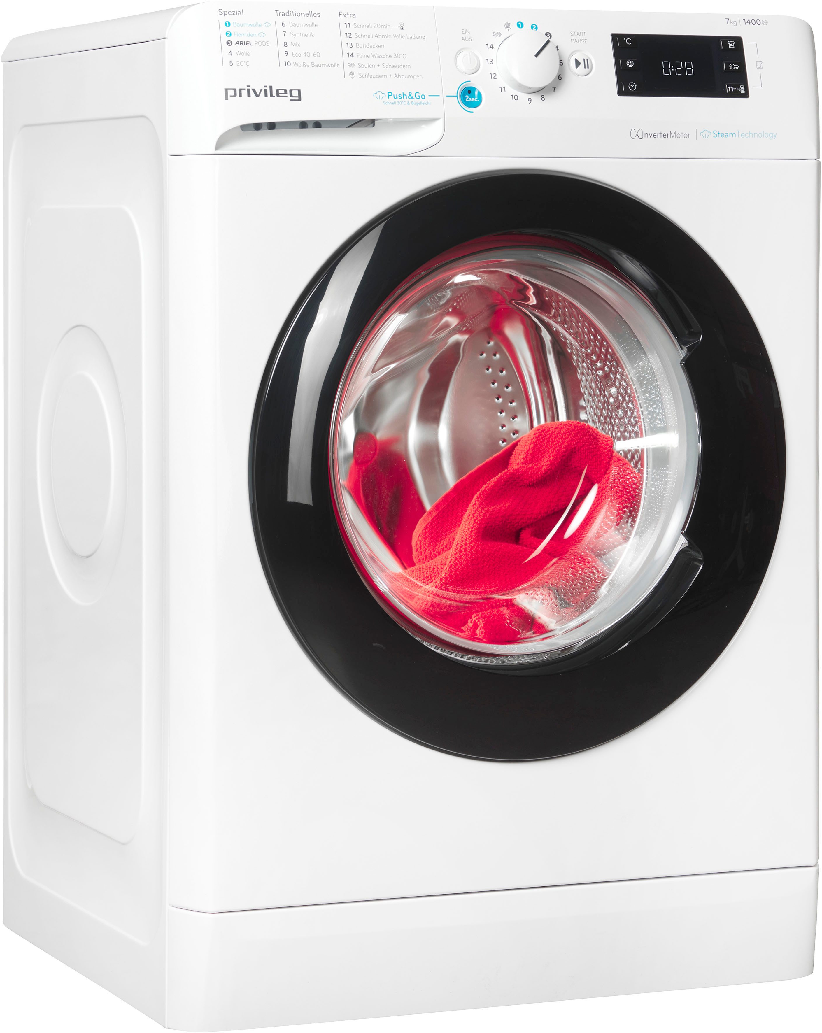 Privileg Waschmaschine PWFV X 773 A, 7 kg, 1400 U/min, Dampf-Programme für Baumwolle und Hemden – glättet die Fasern