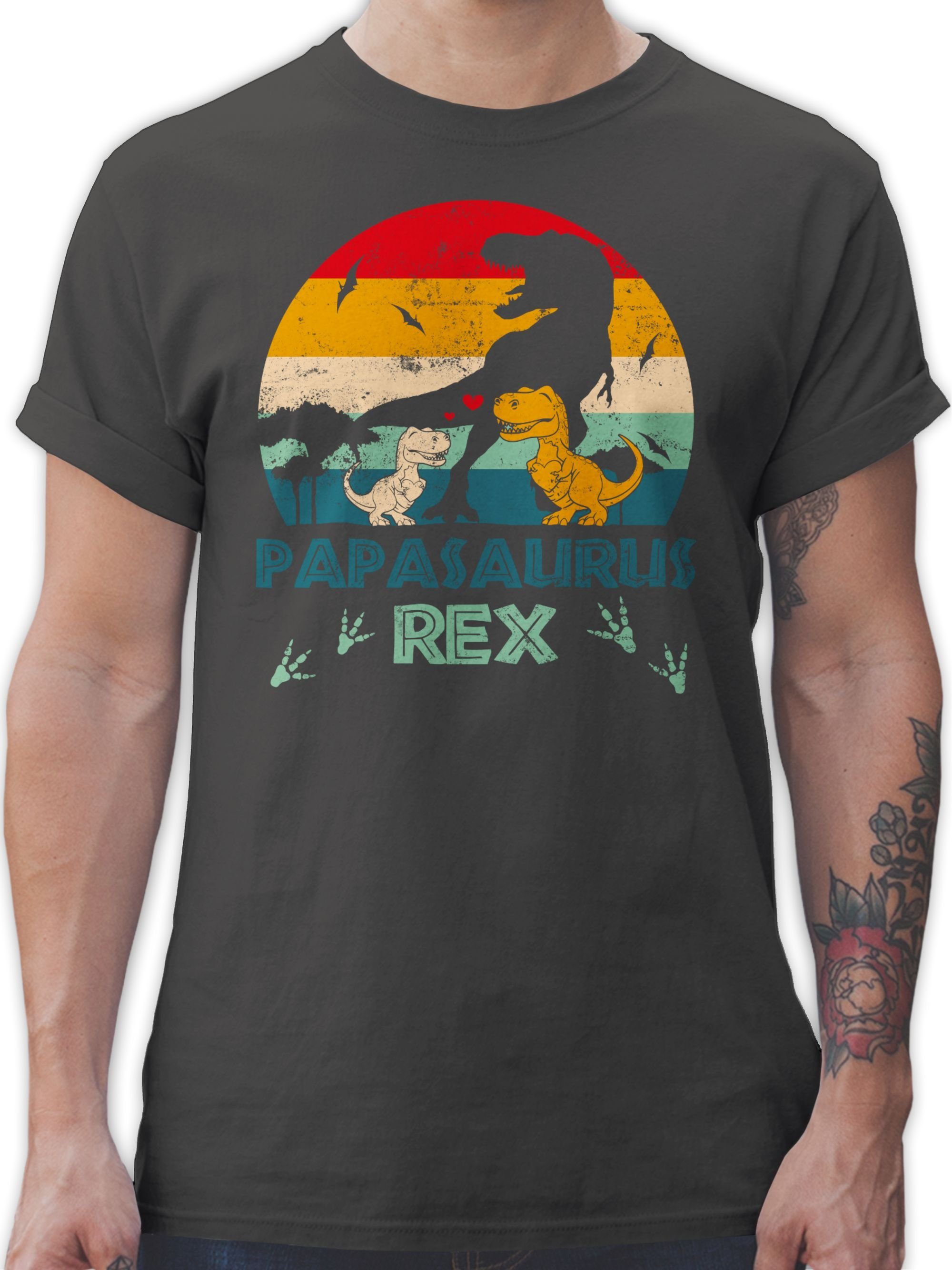 Shirtracer T-Shirt Papasaurus Rex - Papa Saurus Dino Geschenk Papi Bester Vater Vatertag Geschenk für Papa 01 Dunkelgrau