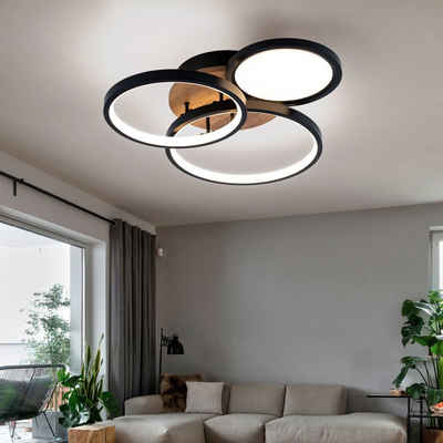 etc-shop LED Deckenleuchte, Leuchtmittel inklusive, Warmweiß, Deckenleuchte Wohnzimmerlampe LED MDF Ringe Deckenleuchte