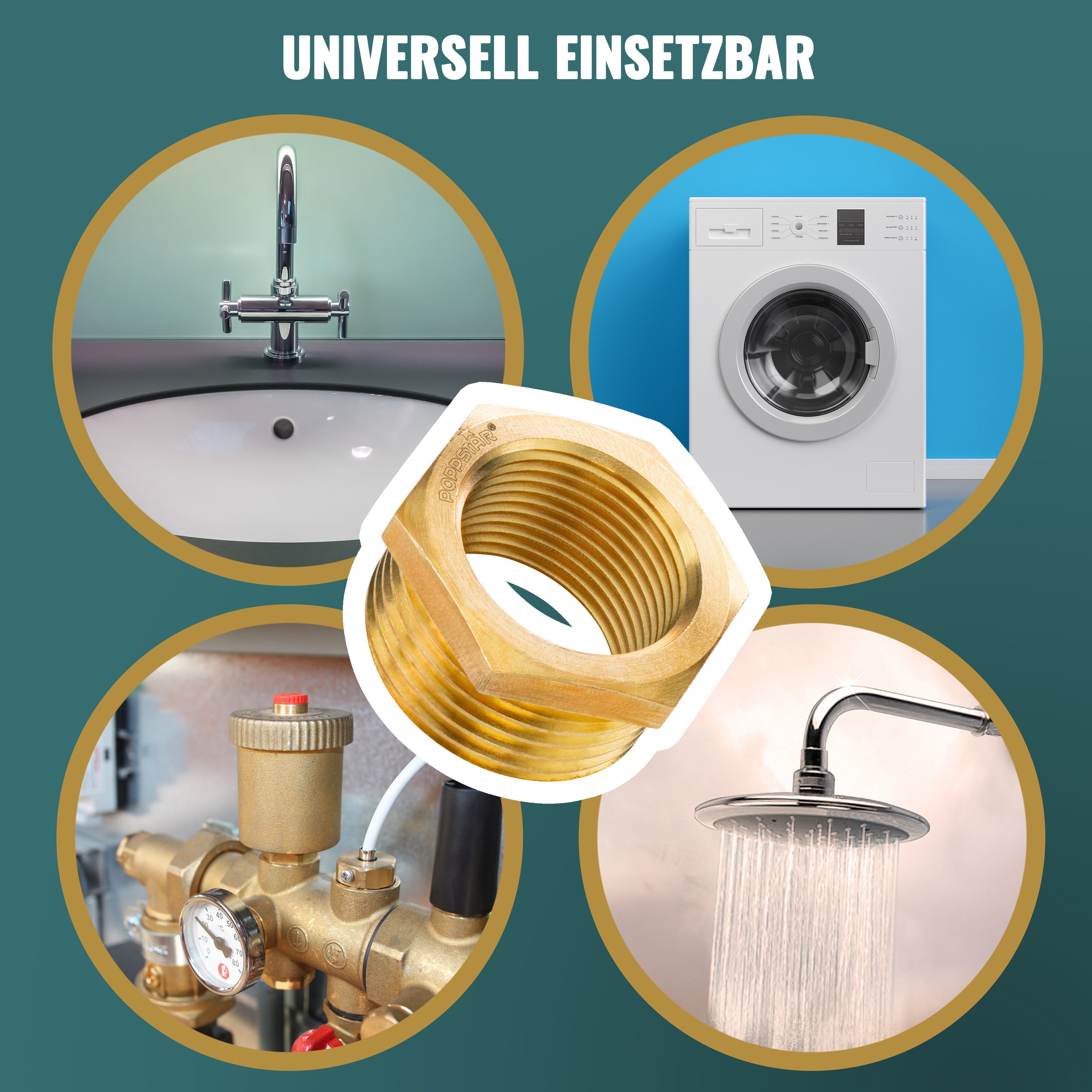 Poppstar Rohr-Reduzierstück, (2-tlg), 2x Messing Reduzierstück AG 1 Zoll auf IG 3/4 Zoll