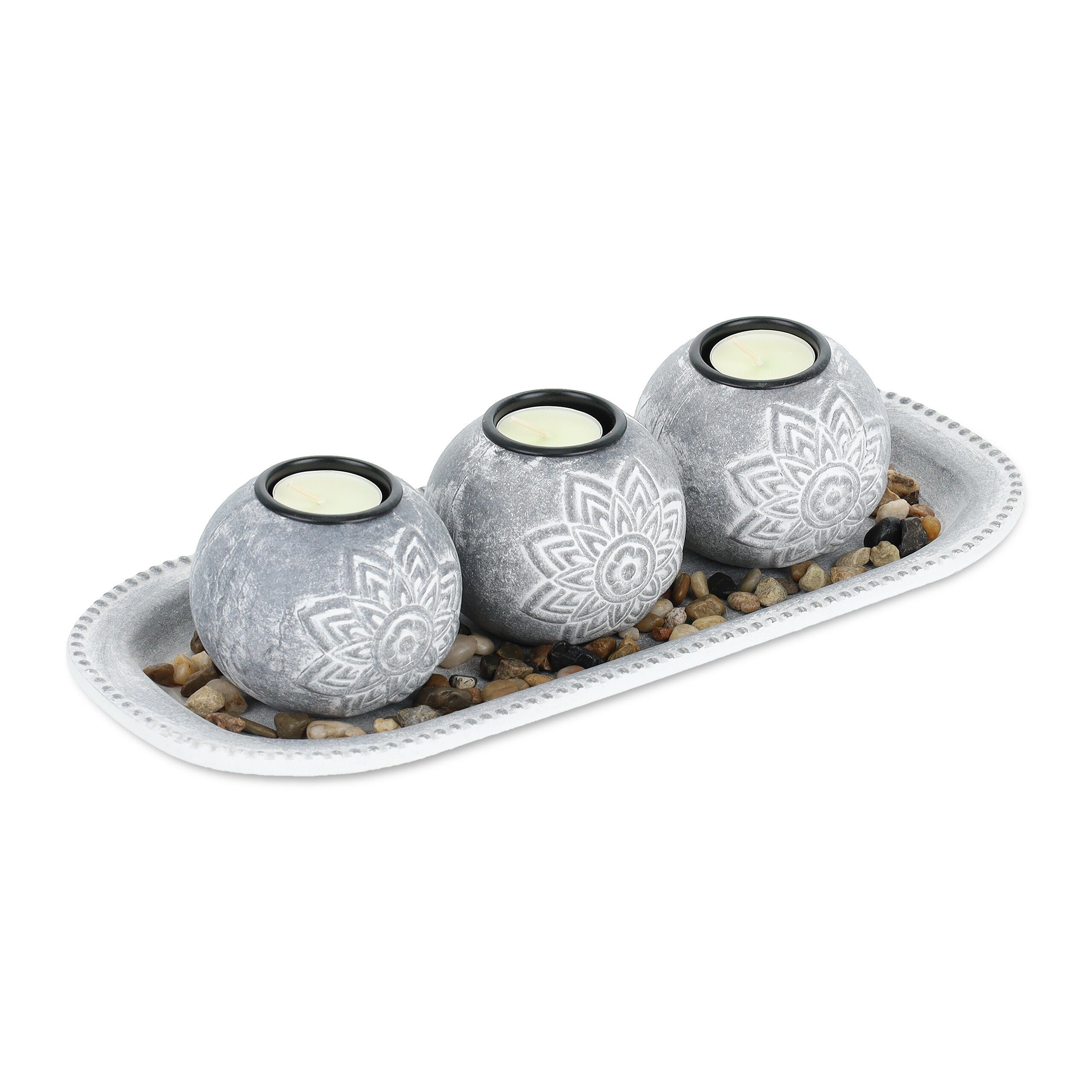 relaxdays Teelichthalter mit Tablett Florale Teelichthalter günstig online kaufen