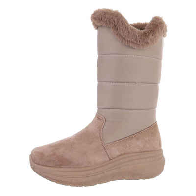 Ital-Design Damen Snowboots Freizeit Stiefel Keilabsatz/Wedge Keilstiefel in Hellbraun