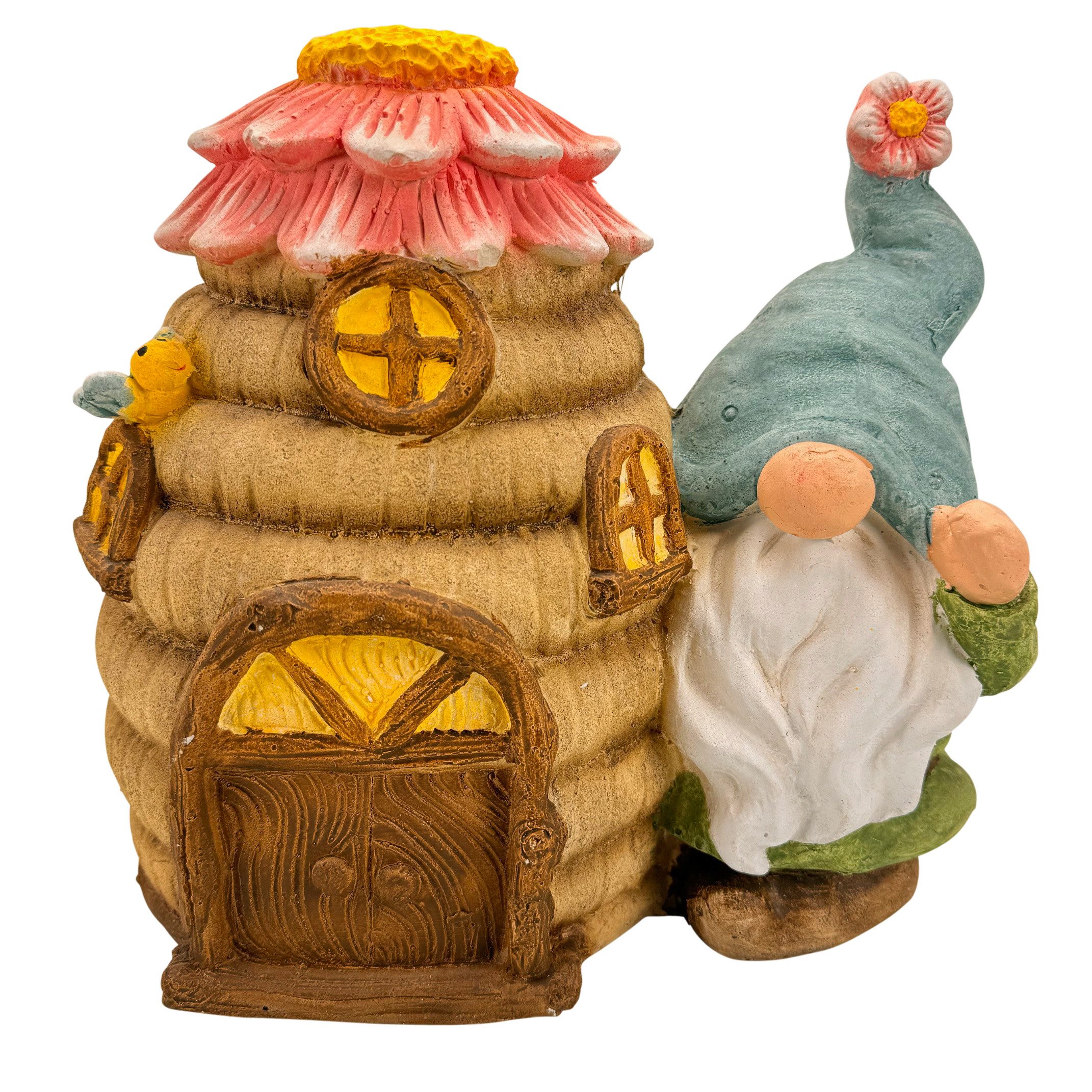 Gartenfigur - großer Gartenzwerg mit Bienenstock für draußen - Deko