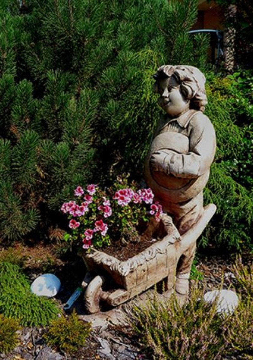 cm Terrassen Casa Jugendstil H. Garten Garten - Skulptur Schubkarre Deko x 35 & 54 mit Deko Padrino Figur - Accessoires x Skulptur Grau 88 Junge