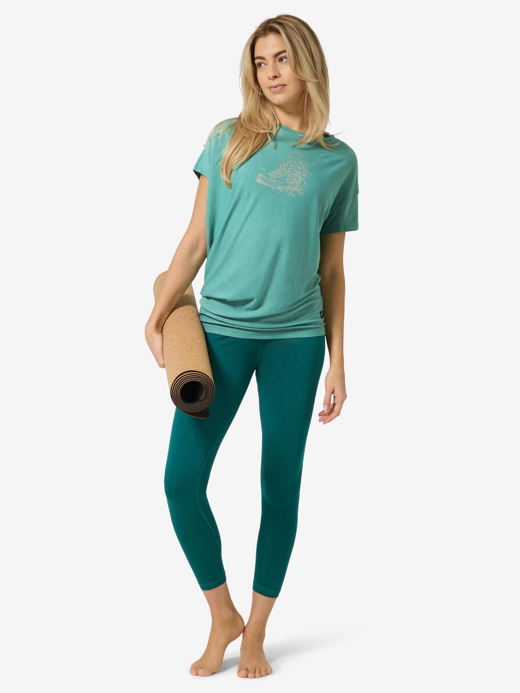 SUPER.NATURAL T-Shirt für Damen,Merino W FLOWER SNEAKERS LOOSE TEE mit Blumen-Motiv, atmungsaktiv