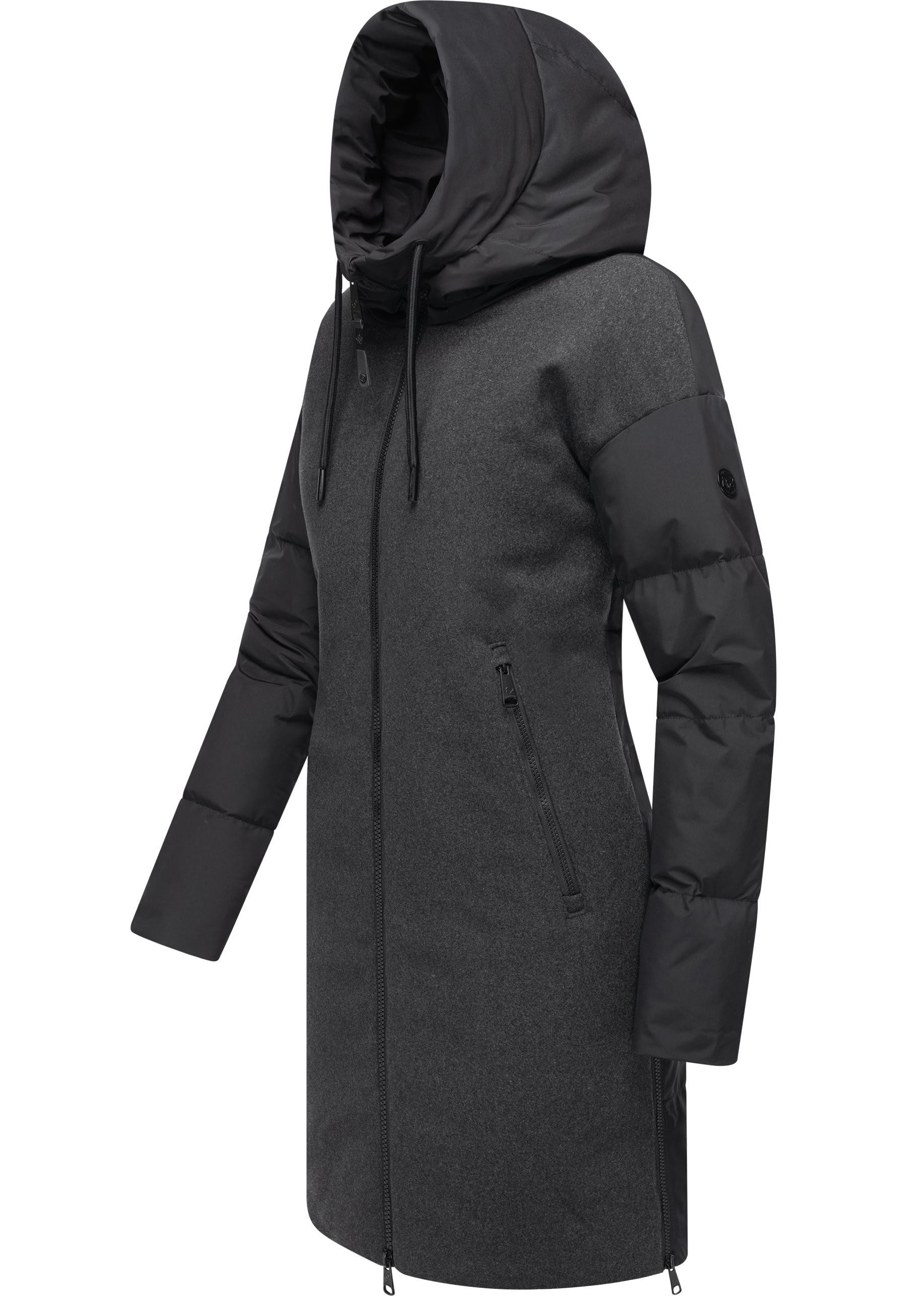 Ragwear Wintermantel Jumana Damen Mantel aus modernem Materialmix mit Kapuze