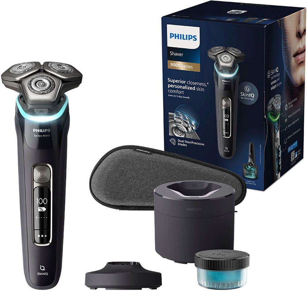 [Extrem schöner Artikel] Philips Elektrorasierer Shaver Series 9000 Präzisionstrimmer, mit integrierter Reinigungskartuschen, SkinIQ 2 Etui, Technologie S9976/55, Ladestand