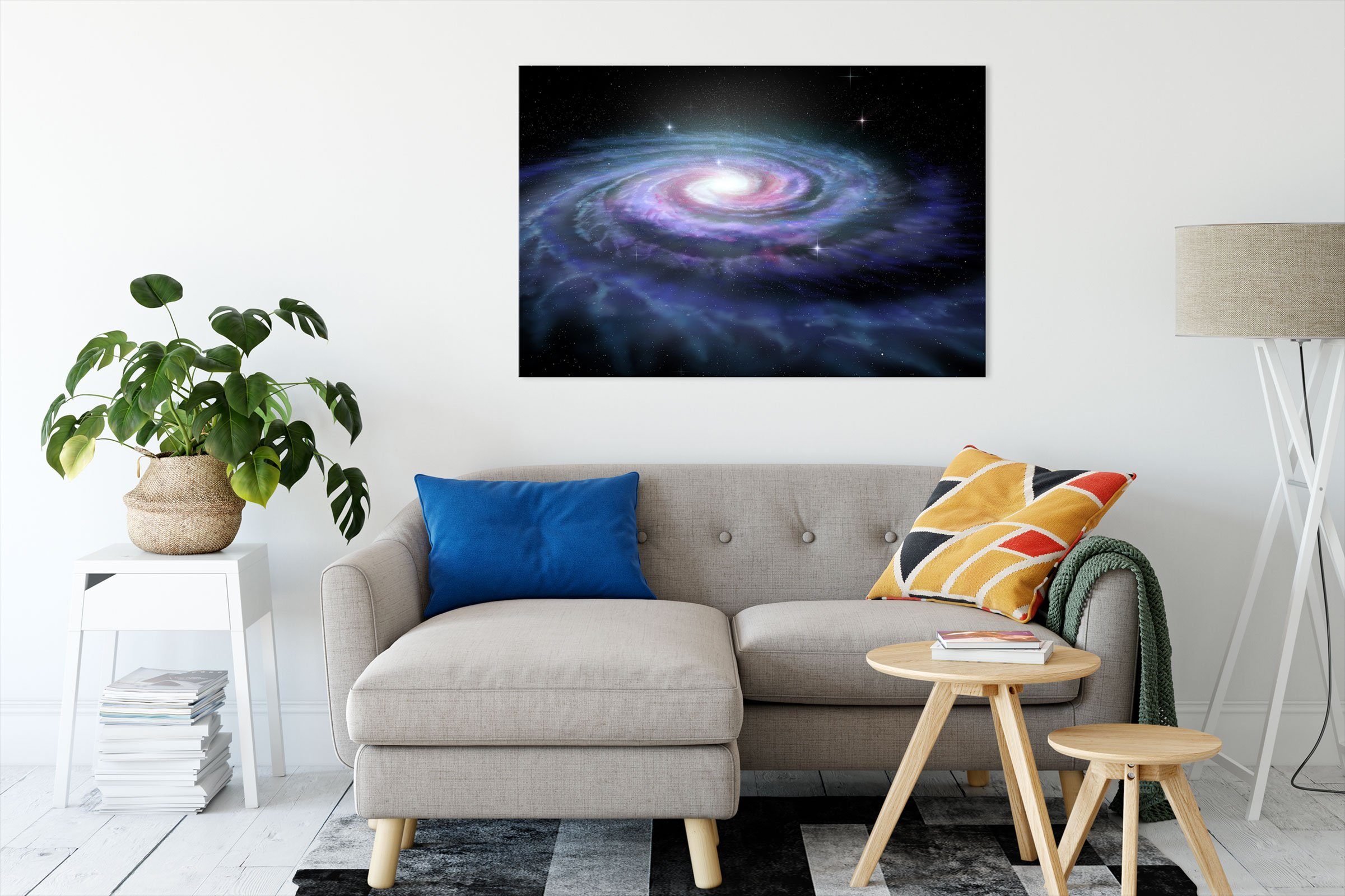 bespannt, Zackenaufhänger (1 Pixxprint Galaxie inkl. St), Sternenwirbel Galaxie, Sternenwirbel Leinwandbild Leinwandbild fertig