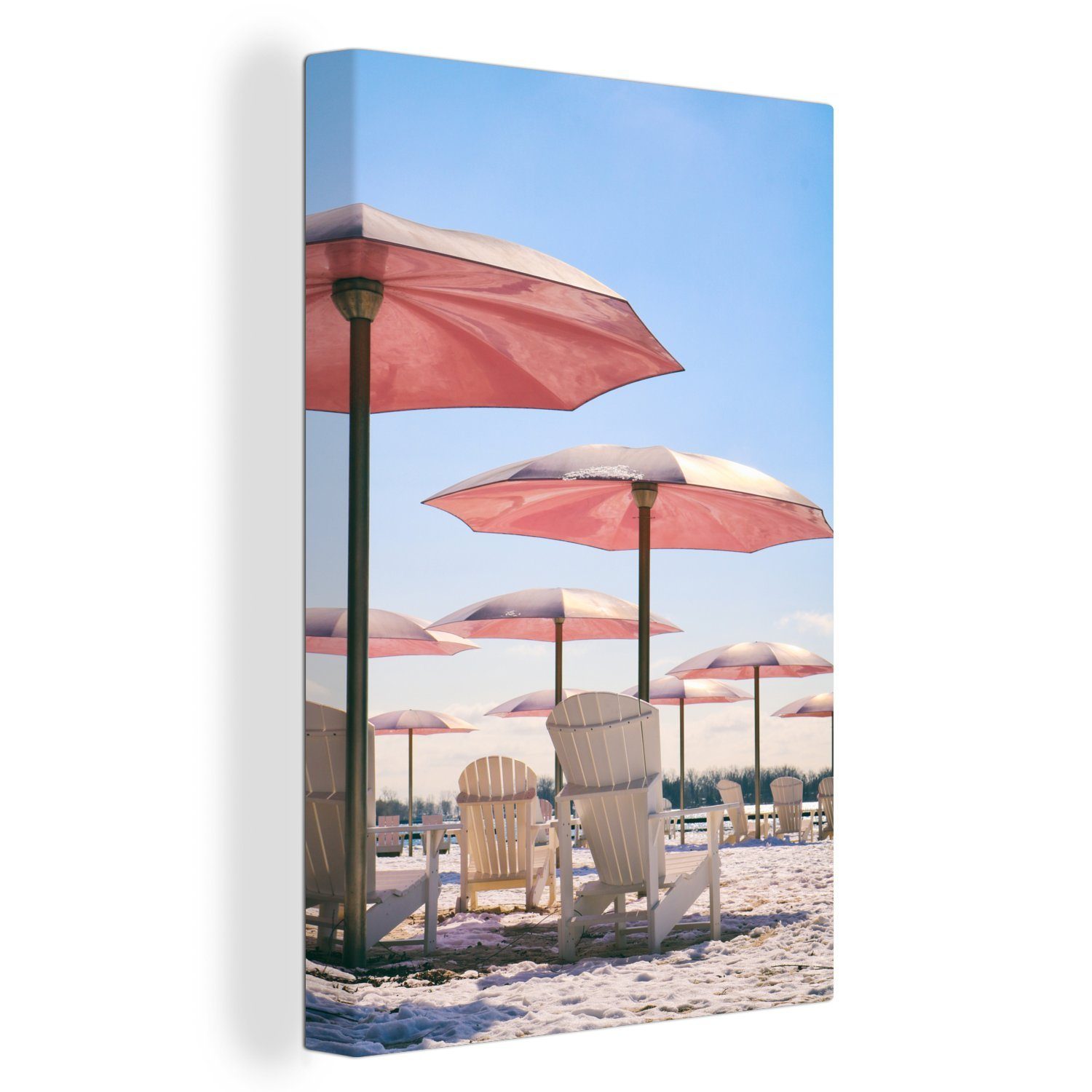 OneMillionCanvasses® Leinwandbild Sonnenschirm - Rosa - Sommer, (1 St), Leinwandbild fertig bespannt inkl. Zackenaufhänger, Gemälde, 20x30 cm