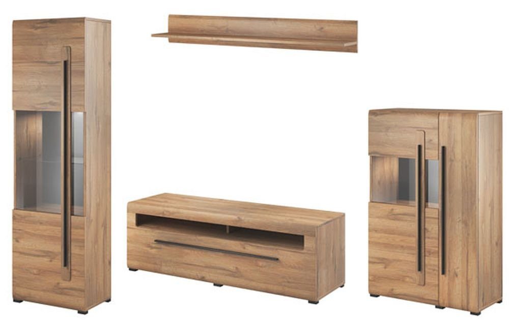 Helvetia Wohnwand Tulsa, (Set, 1 Vitrine - 1 Highboard - 1 Lowboard - 1 Wandregal), B/T/H: 310 cm / 39 - 50 cm / 204 cm