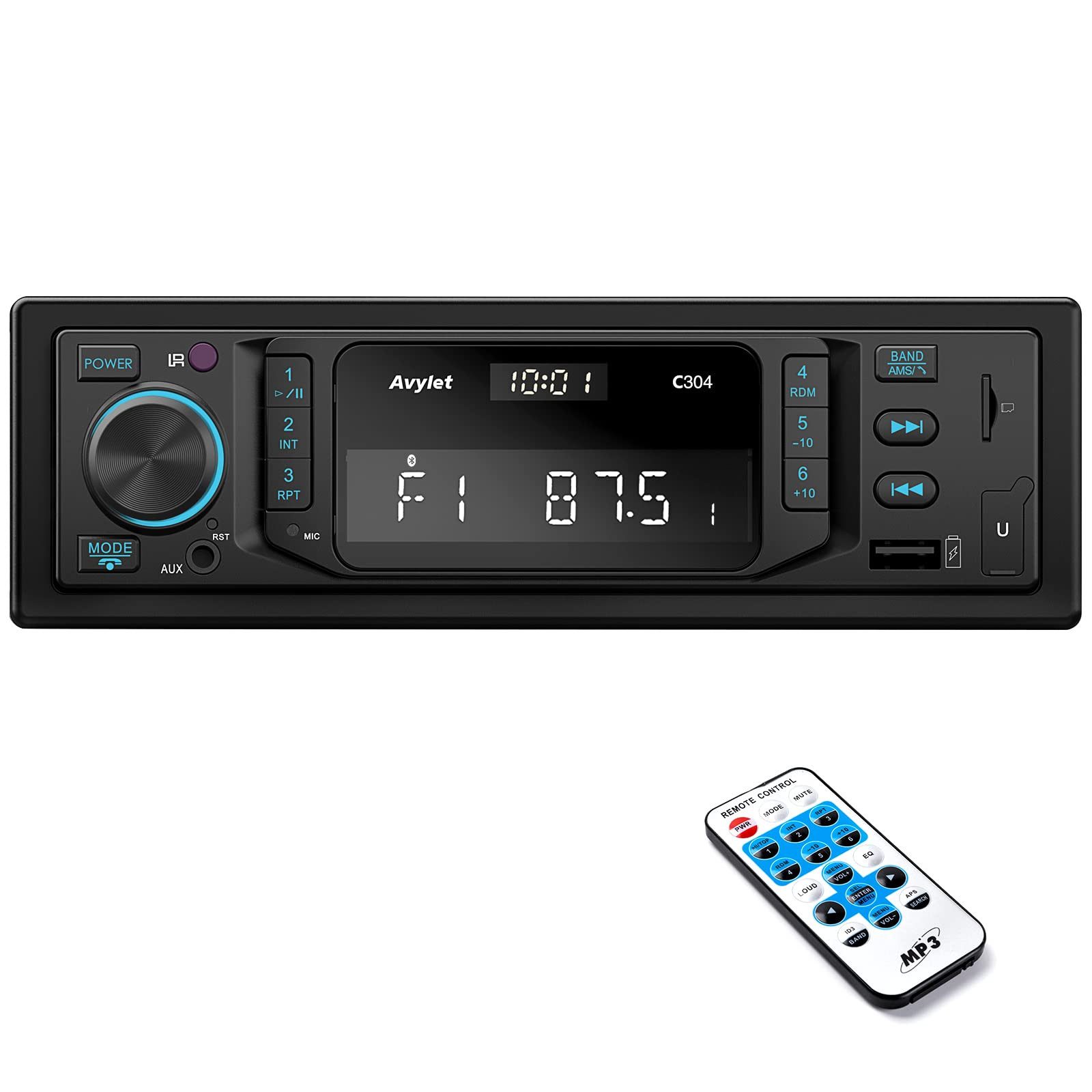 Avylet Nue Autoradio Bluetooth 5.0 mit RDS/FM/AM/7 Farben 1 Din Autoradio Autoradio (RDS, Subwoofer, FM Tuner, AM-Tuner, Equalizer, Freisprecheinrichtung,2 USB/AUX-IN/MP3/SD,30 Sender Gespeichert Werden)