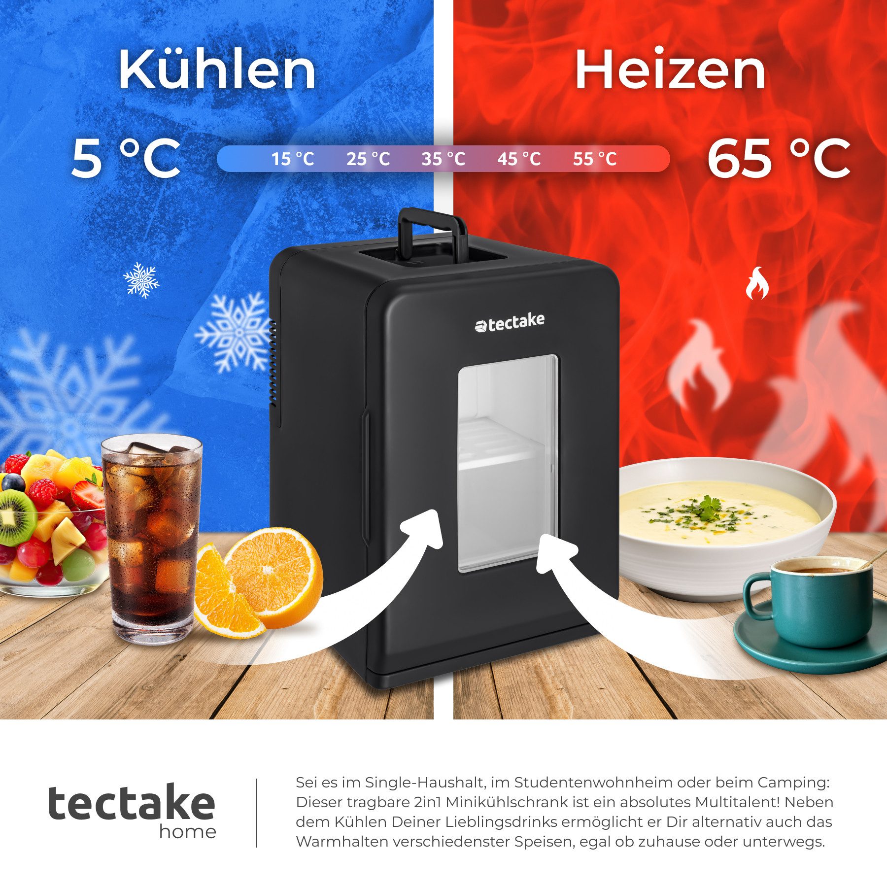 tectake Kühlschrank Kühlschrank, 41,00 cm hoch, 27,00 cm breit, 2 in 1 Kühl- und Heizfunktion
