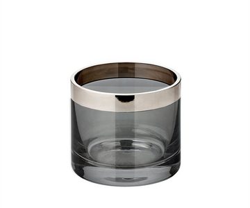 EDZARD Windlicht Zeus, H 6 cm, ø 7 cm, mundgeblasenes Kristallglas mit Platinrand, Teelichtglas, Teelichthalter in dunkler Edition