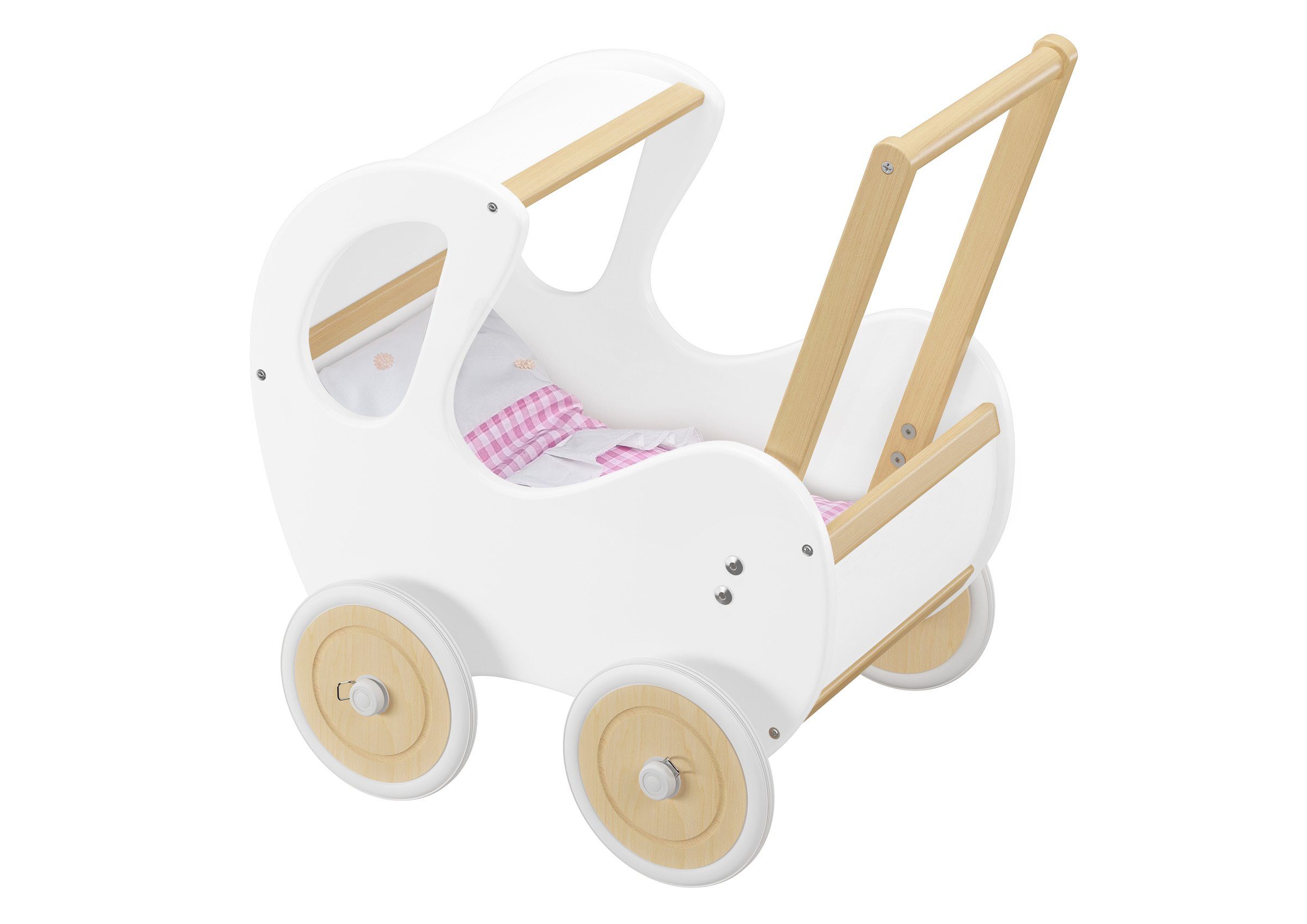 ERST-HOLZ Puppenwagen Weißer Holzpuppenwagen als Lauflernhilfe