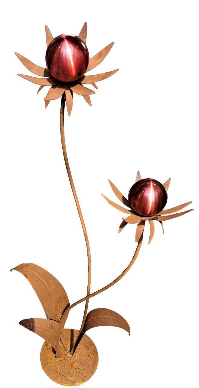 Jürgen Bocker - Gartenambiente Gartenstecker Blume Milano 120 cm Kugel rot matt Cortenstahl Garten