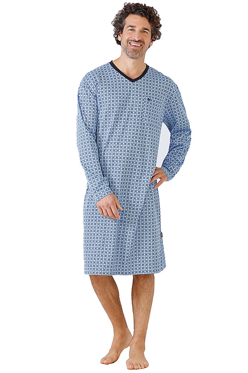 Hajo Pyjamaoberteil Herren Nachthemd Sleepshirt langer Arm V-Neck Klima Komfort