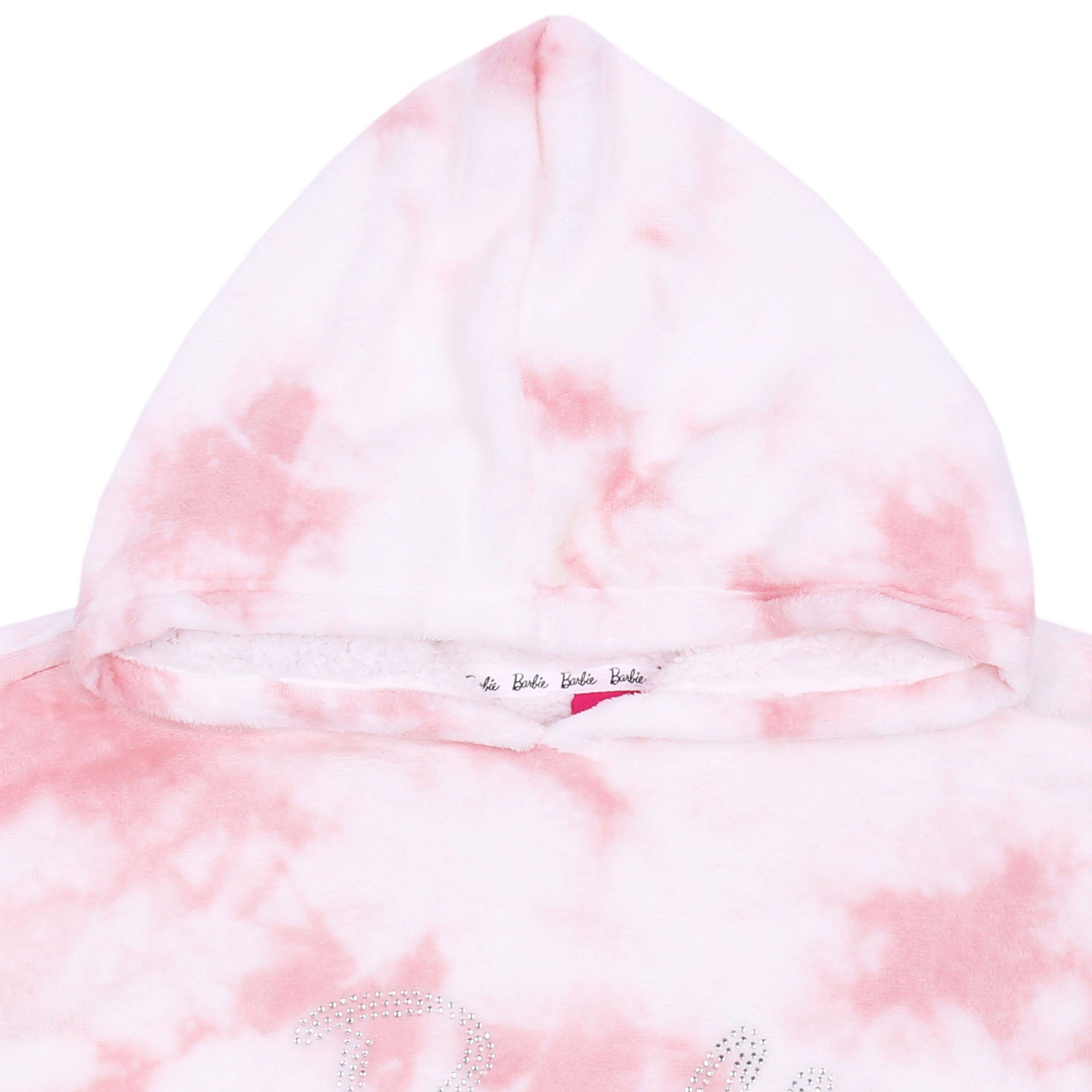Barbie Kapuzensweatshirt Pink-weißer Pullover/Bademantel aus Vlies mit Zirkonen Barbie M-L
