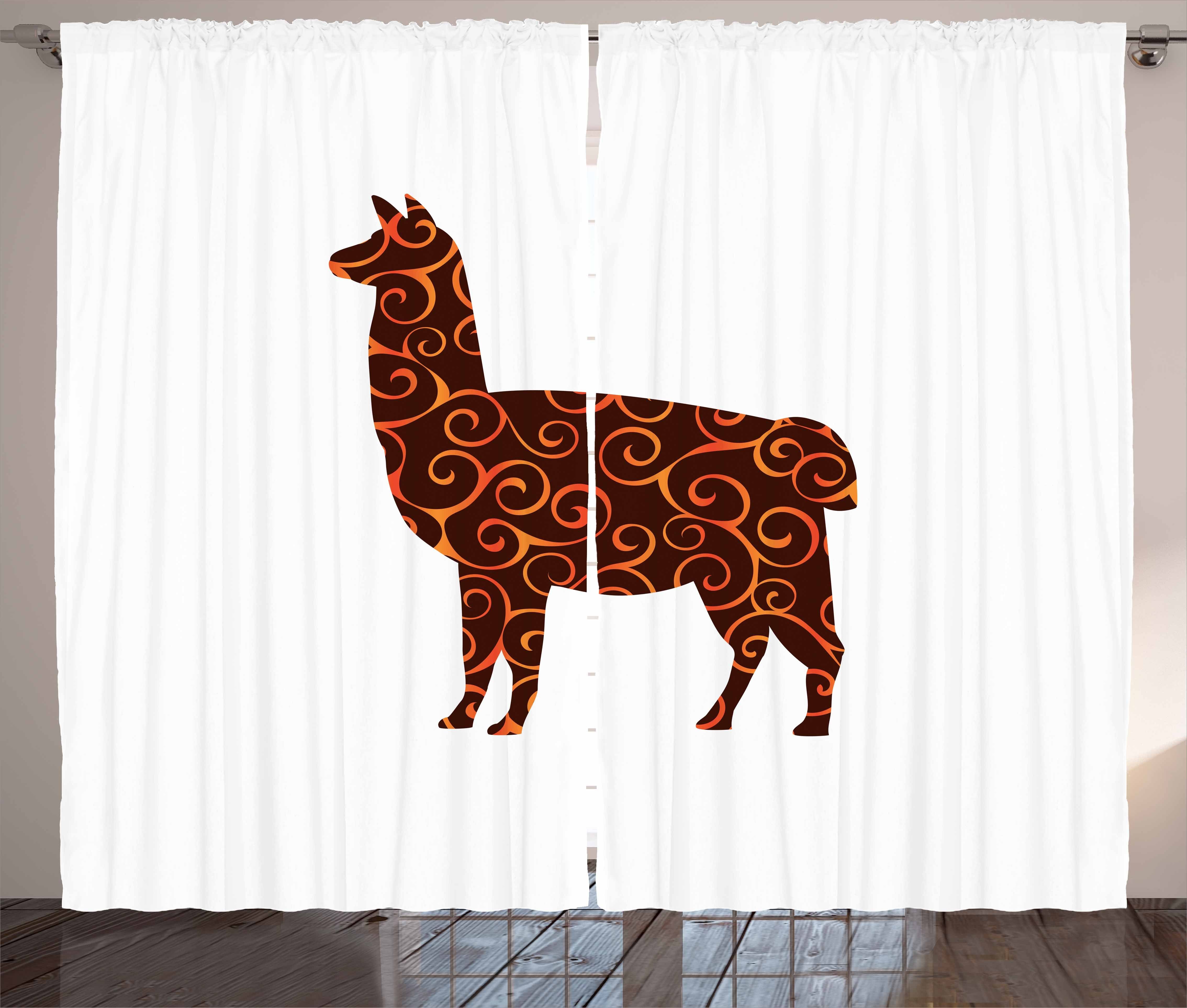 Gardine Schlafzimmer Kräuselband Vorhang mit Schlaufen und Haken, Abakuhaus, Lama Animal Silhouette Linien